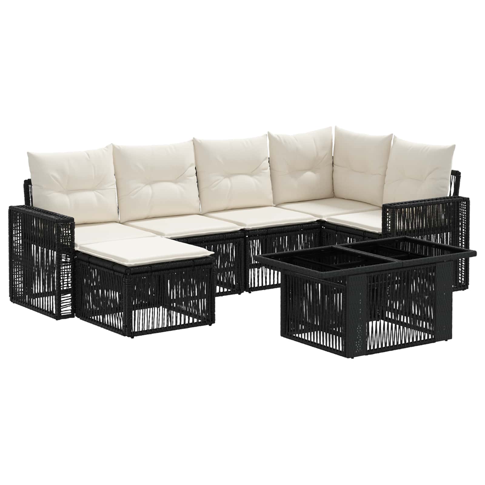 Gartensofa-set 7 stk. Schwarz und Cremeweiß Poly-Rattan