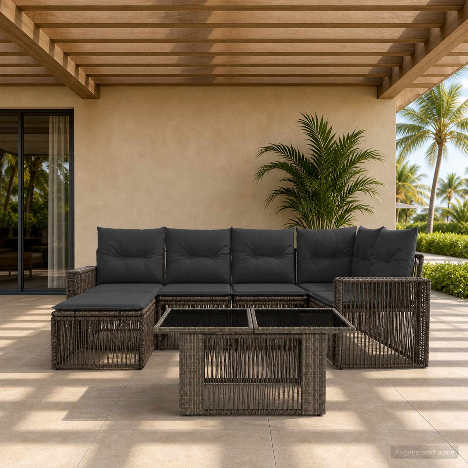 Gartensofa-set 7 stk. Grau und Dunkelgrau Poly-Rattan