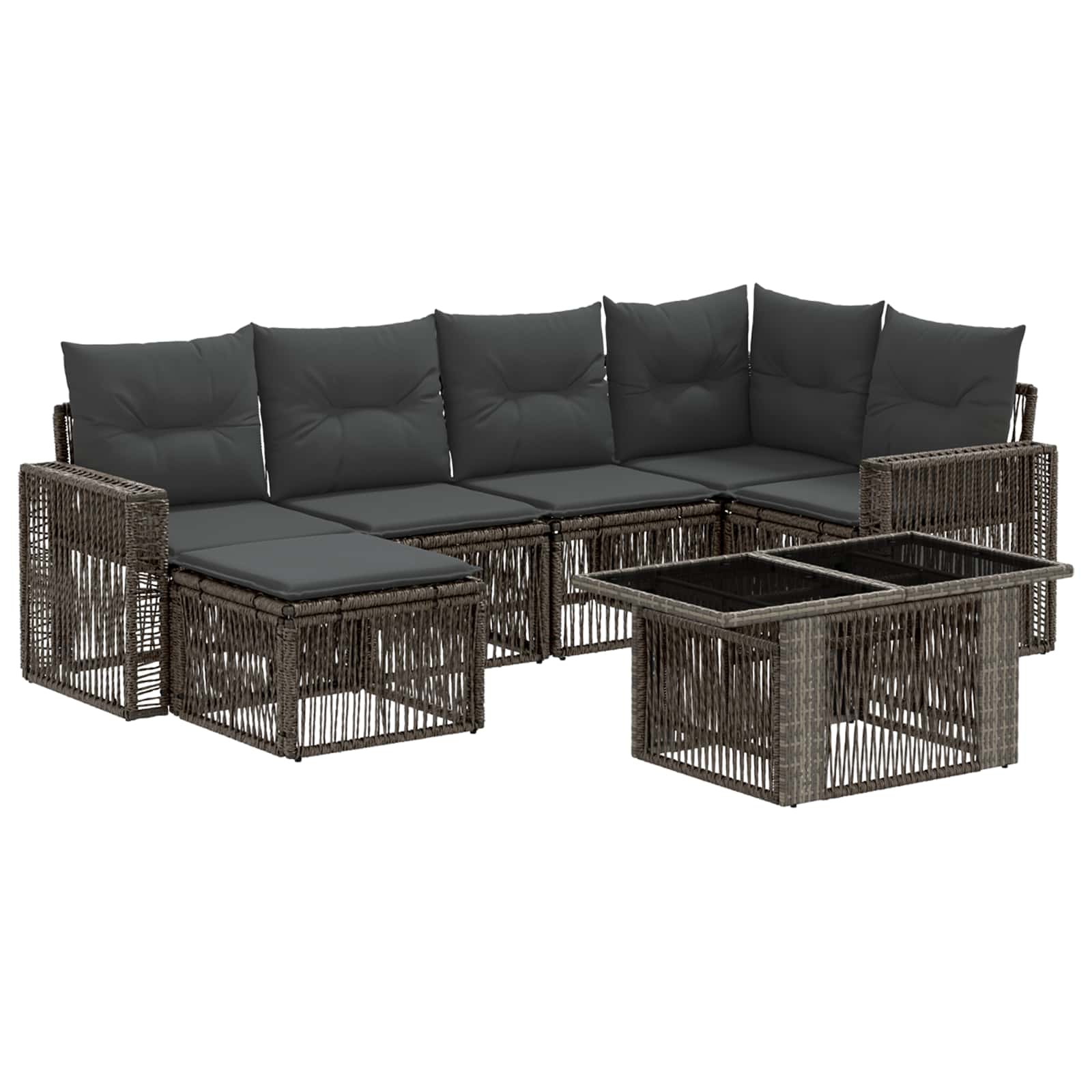 Gartensofa-set 7 stk. Grau und Dunkelgrau Poly-Rattan