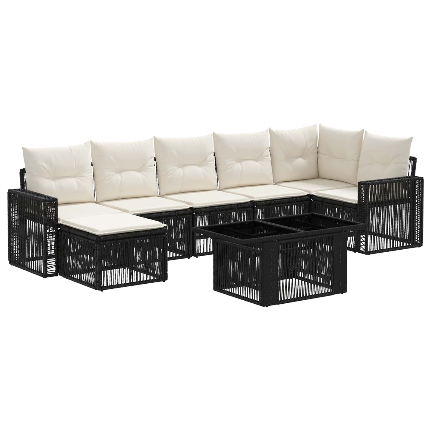 Gartensofa-set 8 stk. Schwarz und Cremeweiß Poly-Rattan