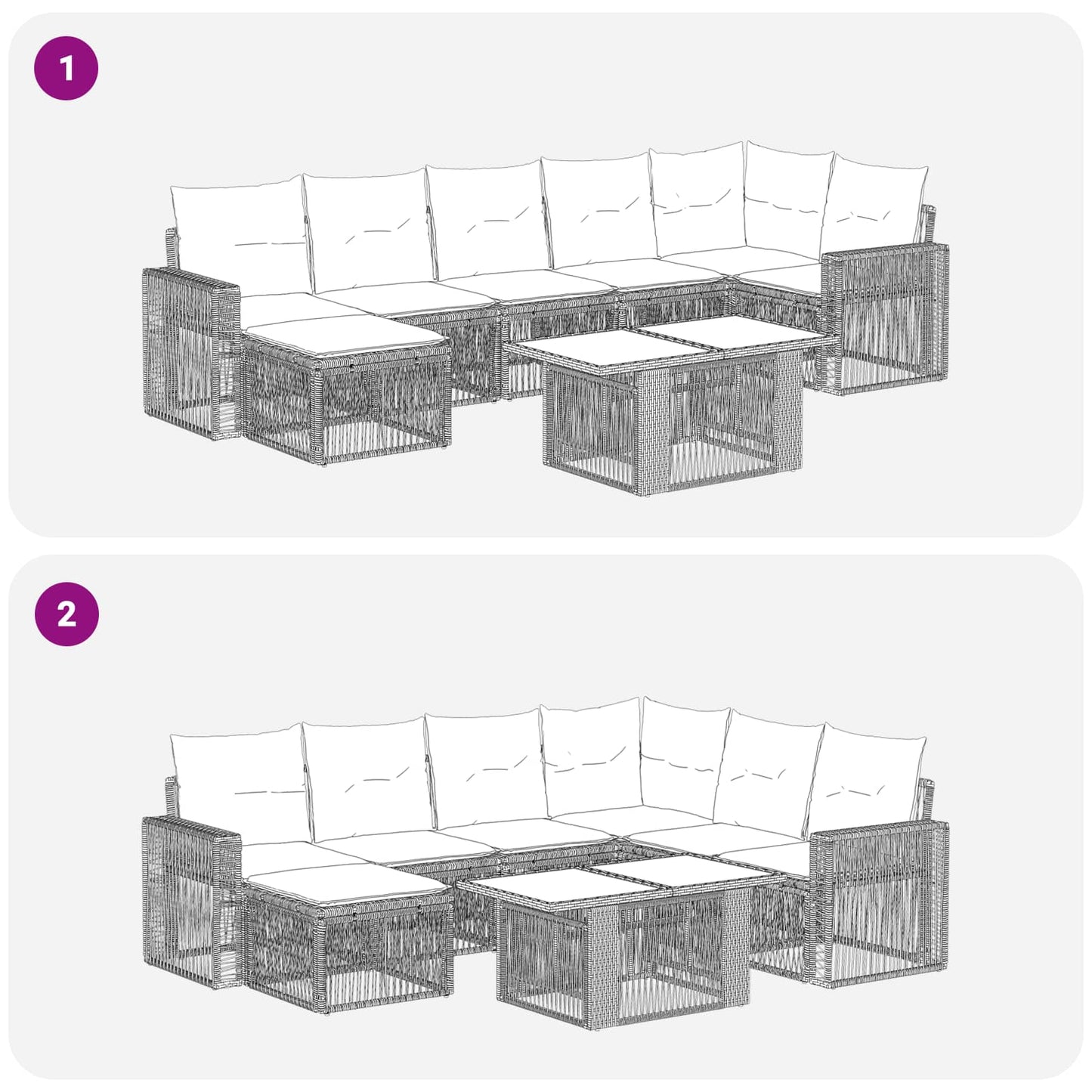 Gartensofa-set 8 stk. Schwarz und Cremeweiß Poly-Rattan