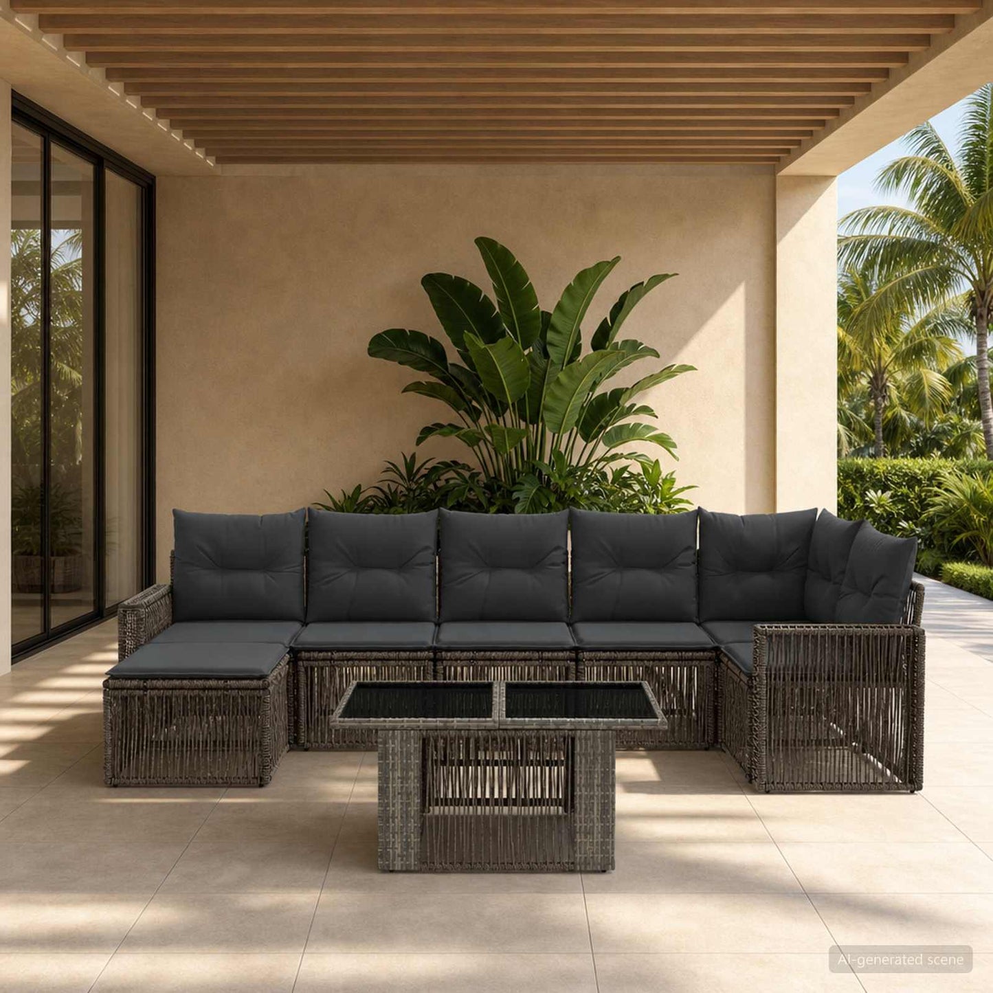Gartensofa-set 8 stk. Grau und Dunkelgrau Poly-Rattan