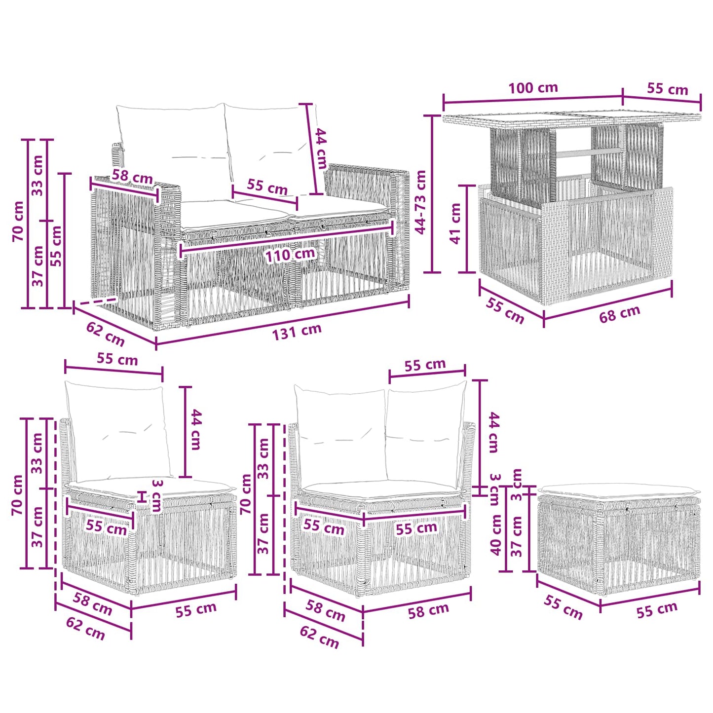 Gartensofa-set 8 stk. Grau und Dunkelgrau Poly-Rattan