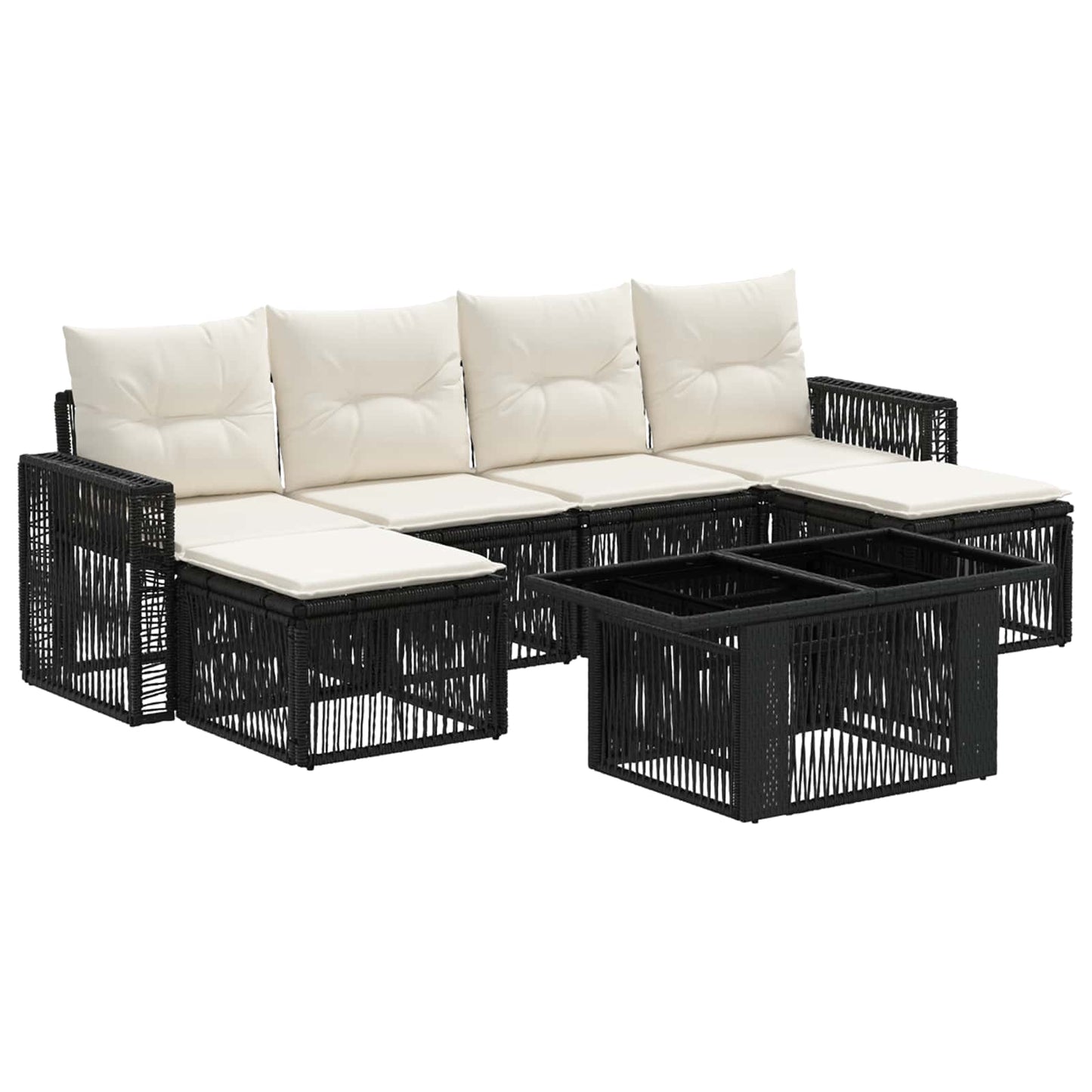 Gartensofa-set 7 stk. Schwarz und Cremeweiß Poly-Rattan