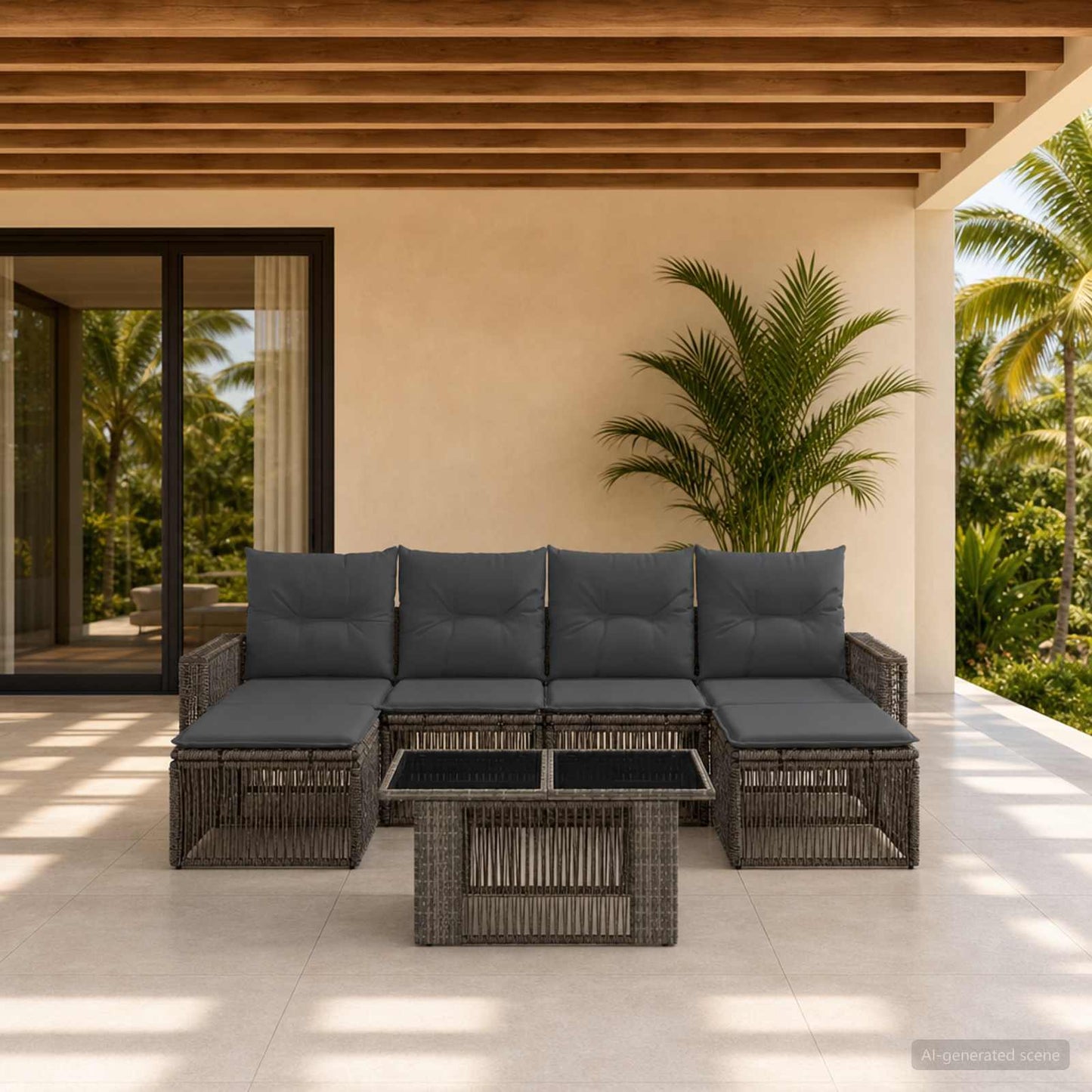 Gartensofa-set 7 stk. Grau und Dunkelgrau Poly-Rattan