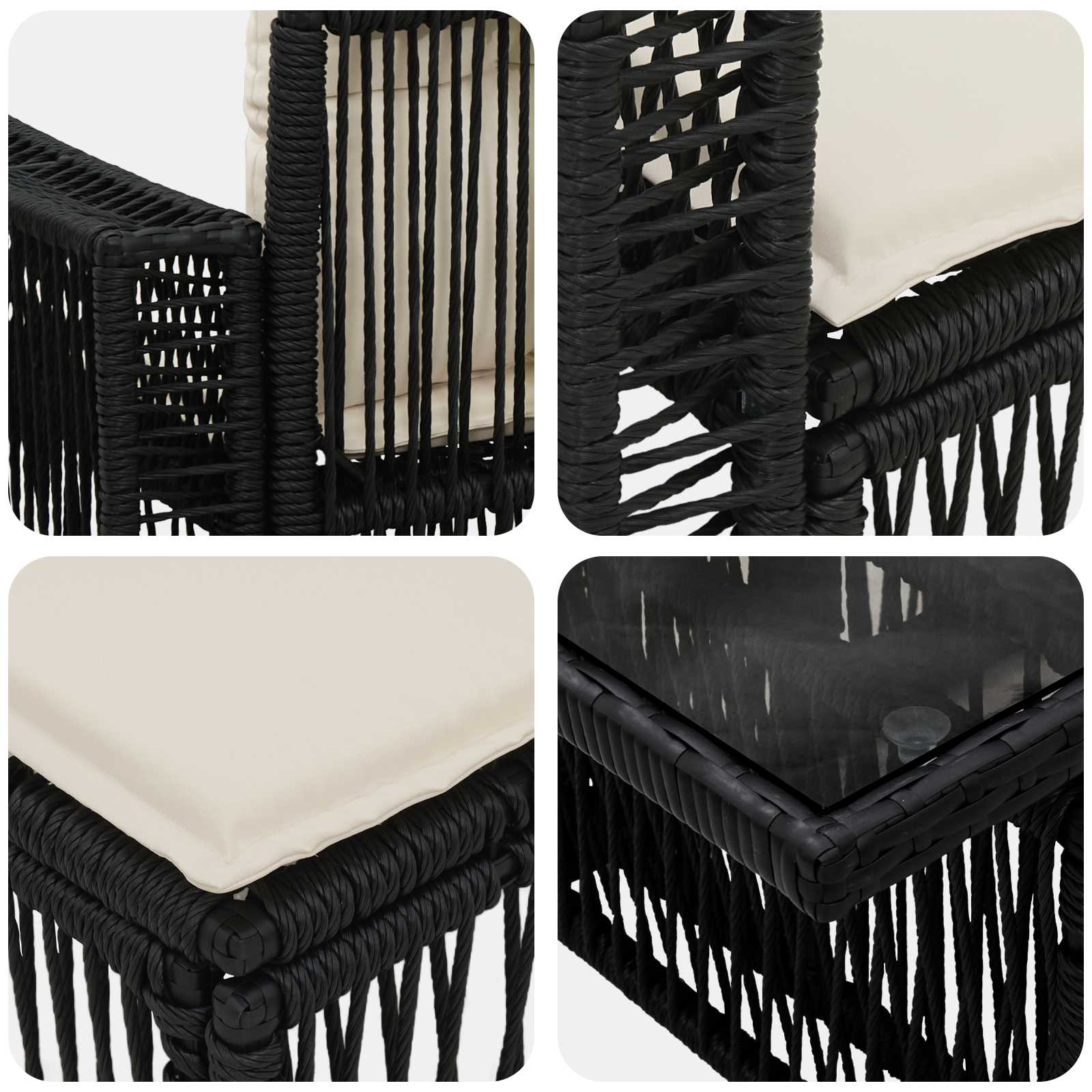 Gartensofa-set 8 stk. Schwarz und Cremeweiß Poly-Rattan