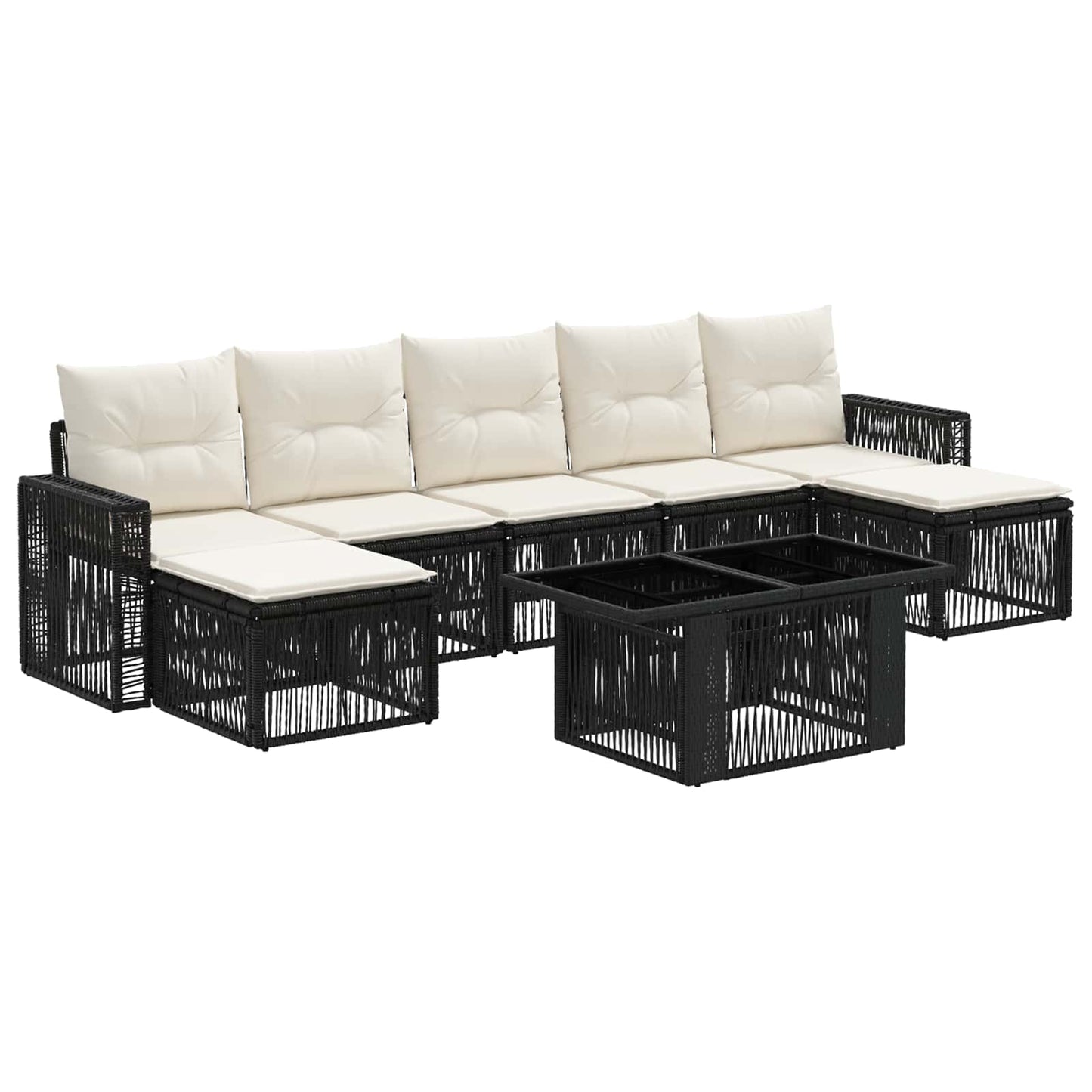 Gartensofa-set 8 stk. Schwarz und Cremeweiß Poly-Rattan