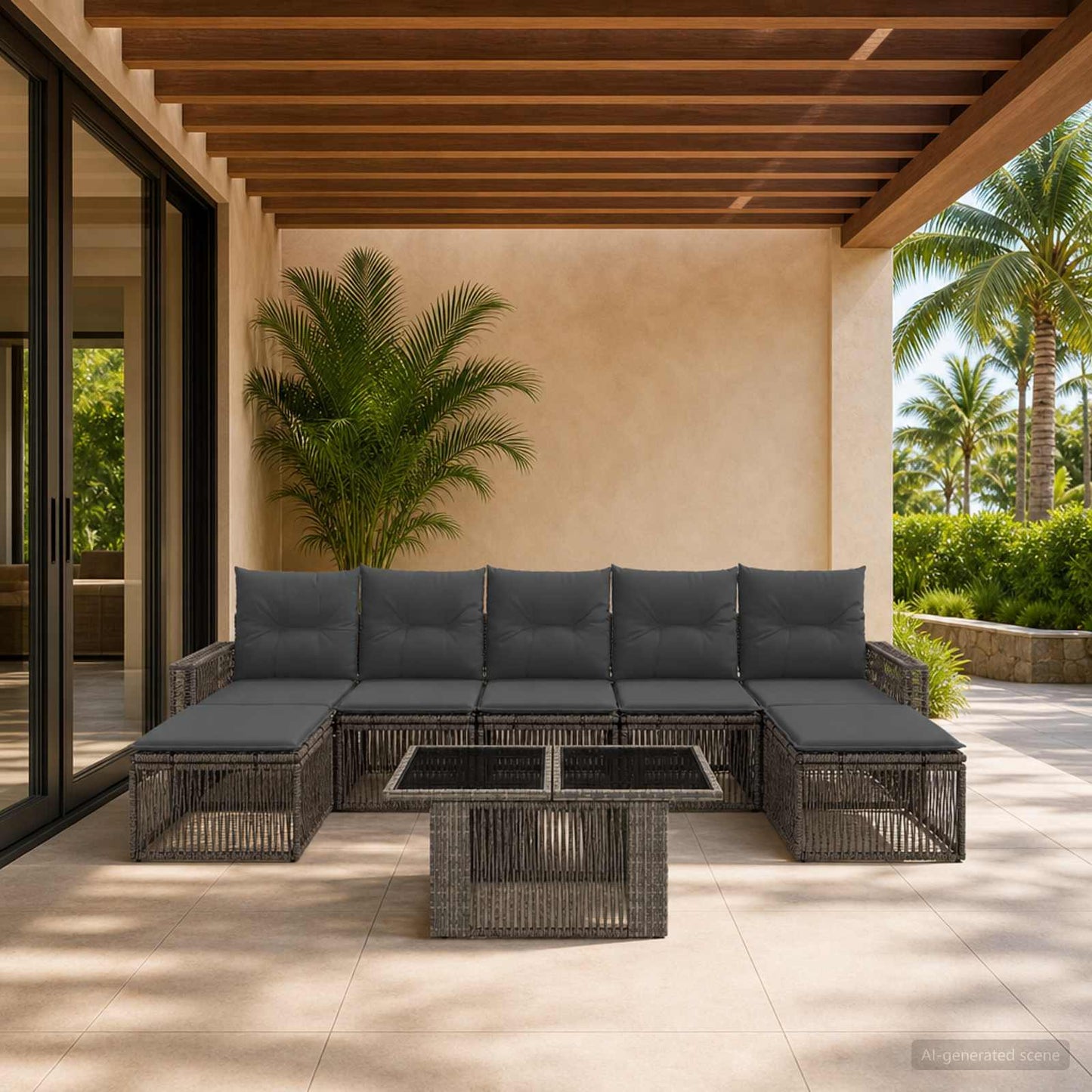 Gartensofa-set 8 stk. Grau und Dunkelgrau Poly-Rattan