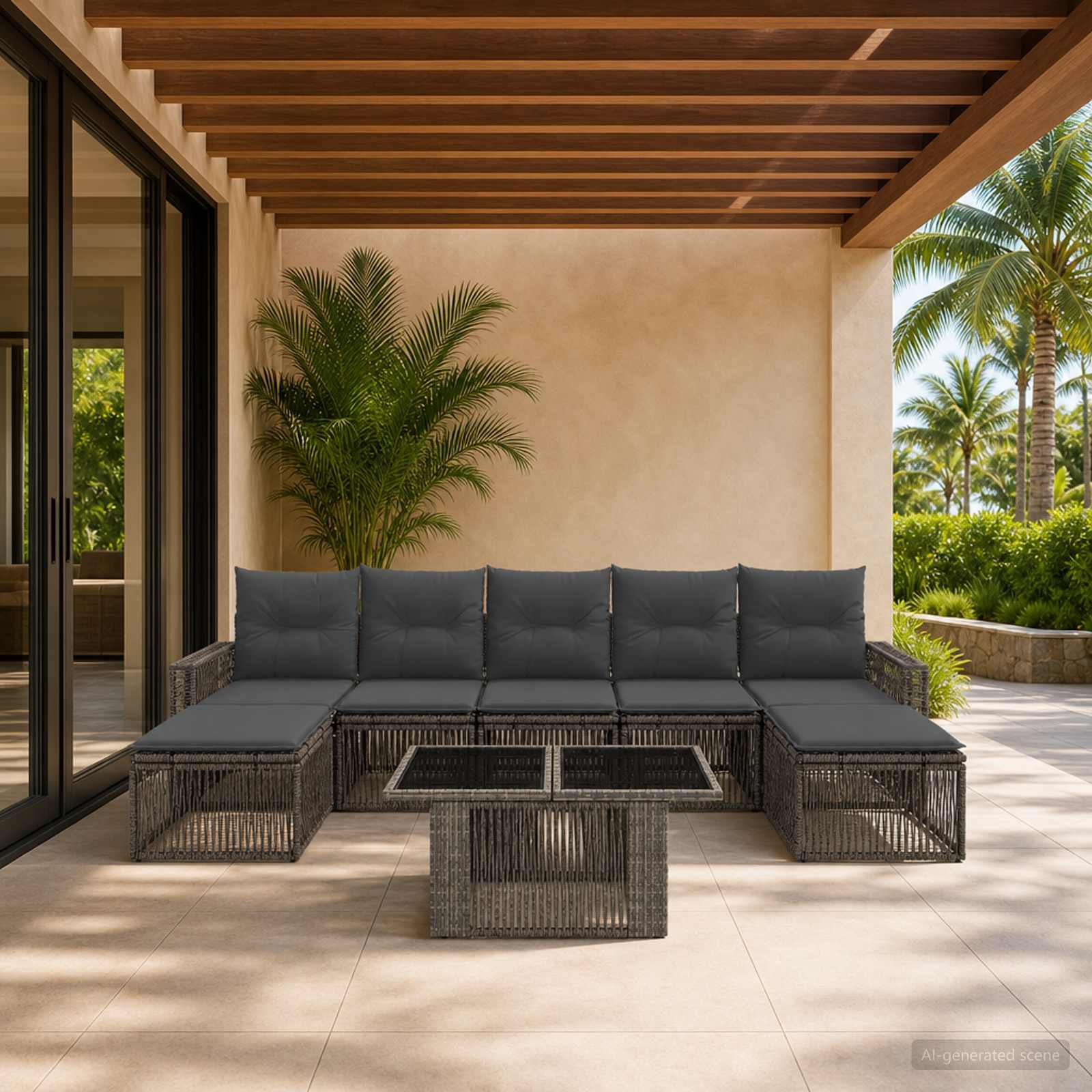 Gartensofa-set 8 stk. Grau und Dunkelgrau Poly-Rattan