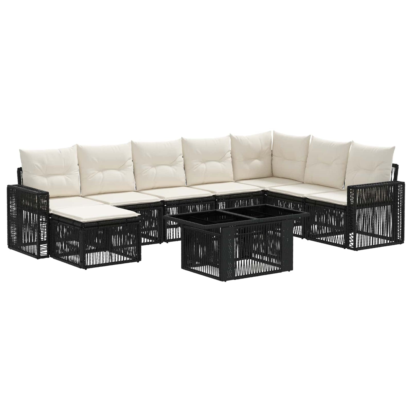 Gartensofa-set 9 stk. Schwarz und Cremeweiß Poly-Rattan