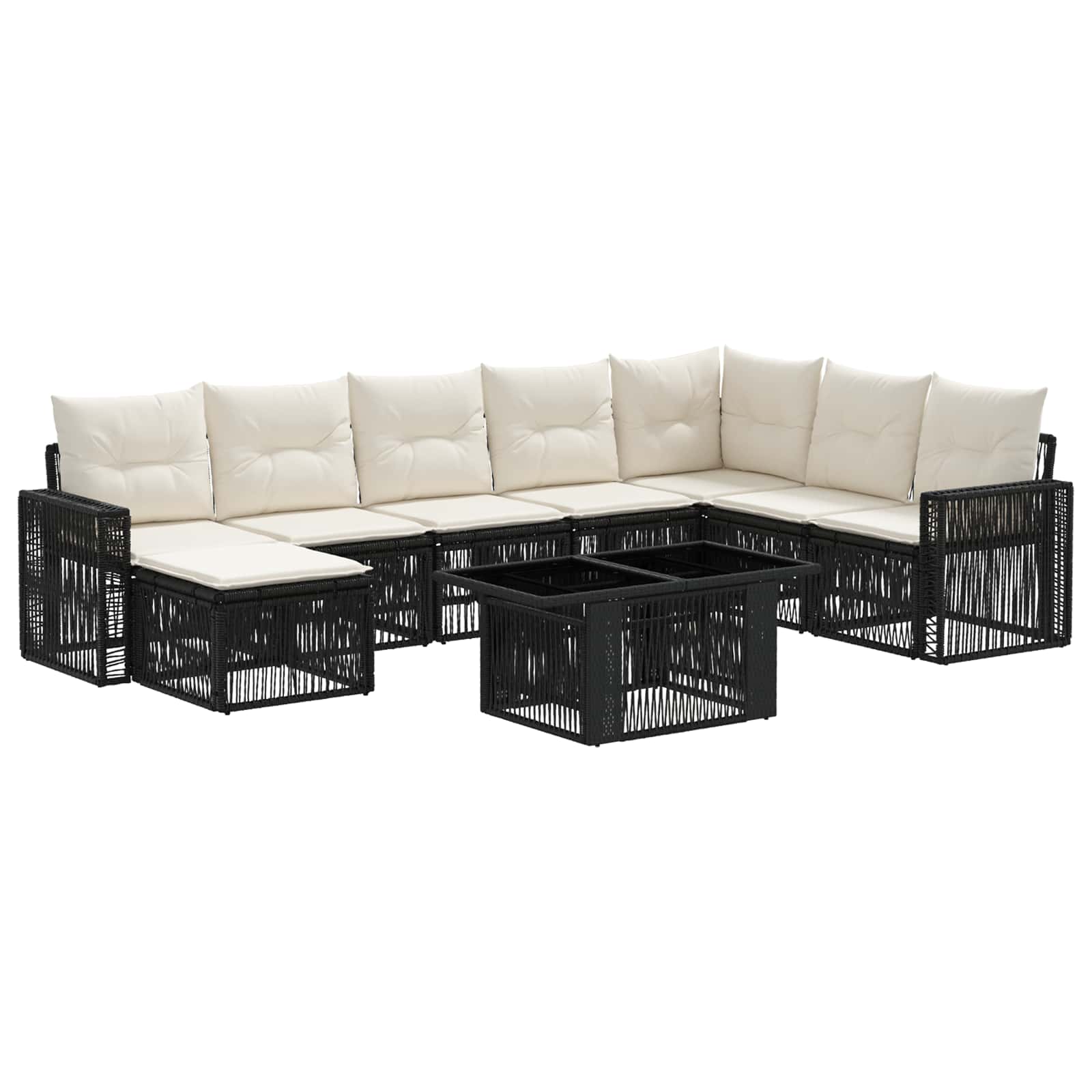 Gartensofa-set 9 stk. Schwarz und Cremeweiß Poly-Rattan