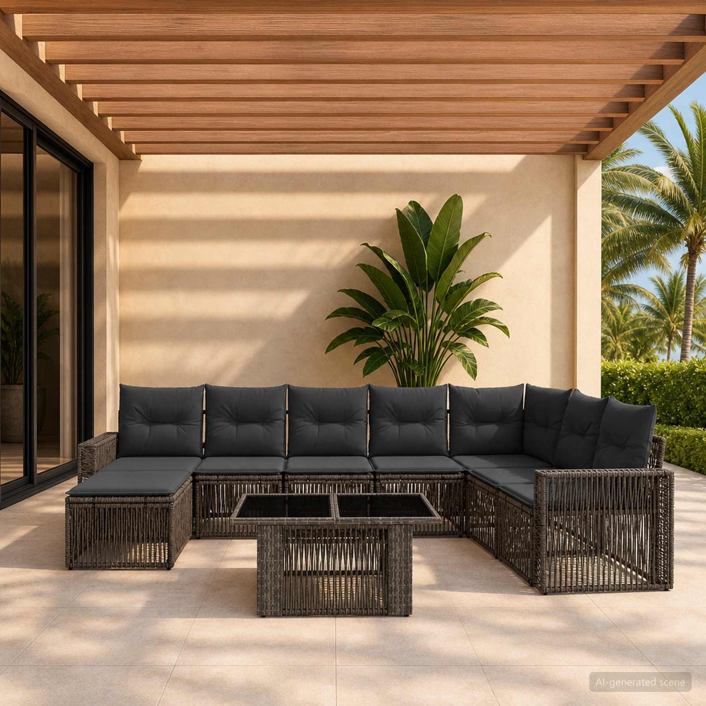 Gartensofa-set 9 stk. Grau und Dunkelgrau Poly-Rattan