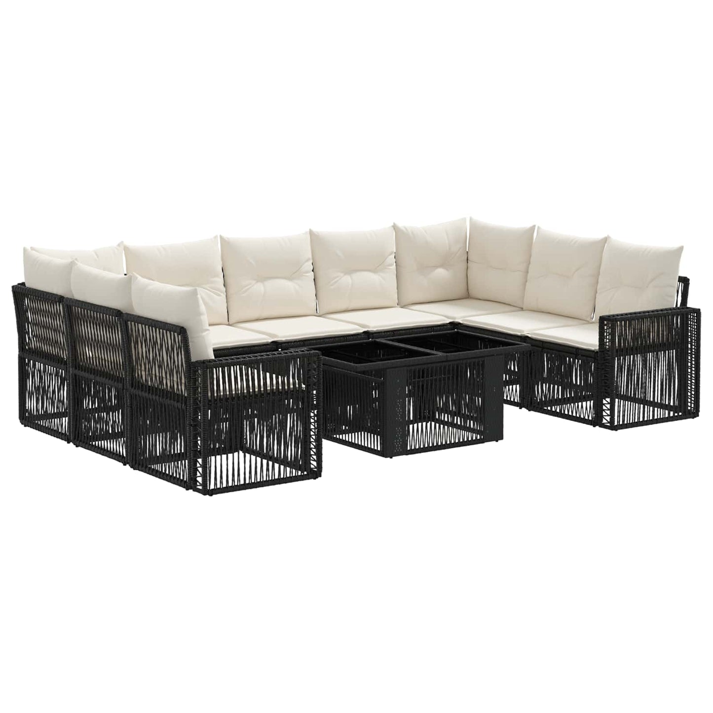 Gartensofa-set 10 stk. Schwarz und Cremeweiß Poly-Rattan