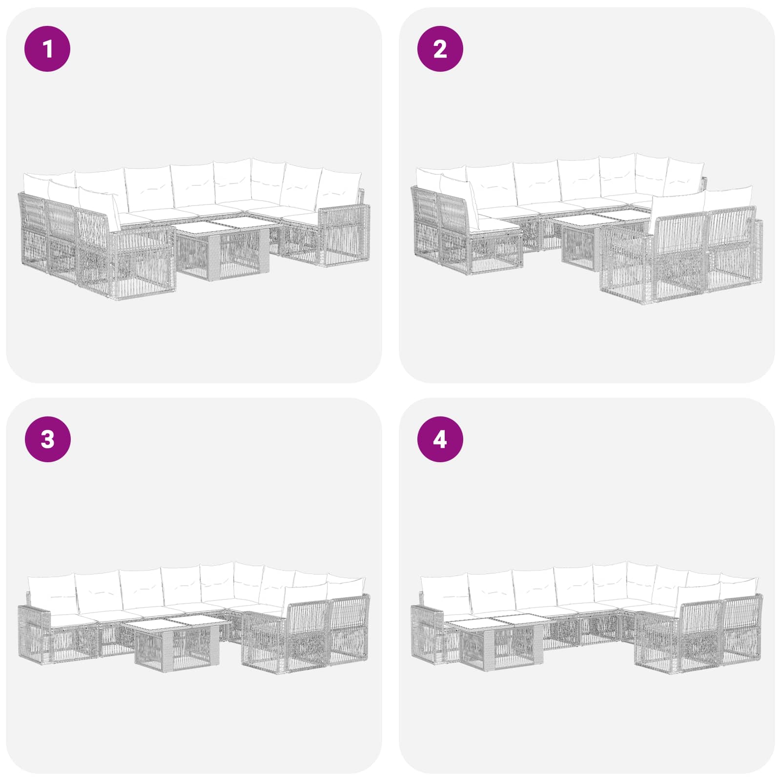 Gartensofa-set 10 stk. Schwarz und Cremeweiß Poly-Rattan