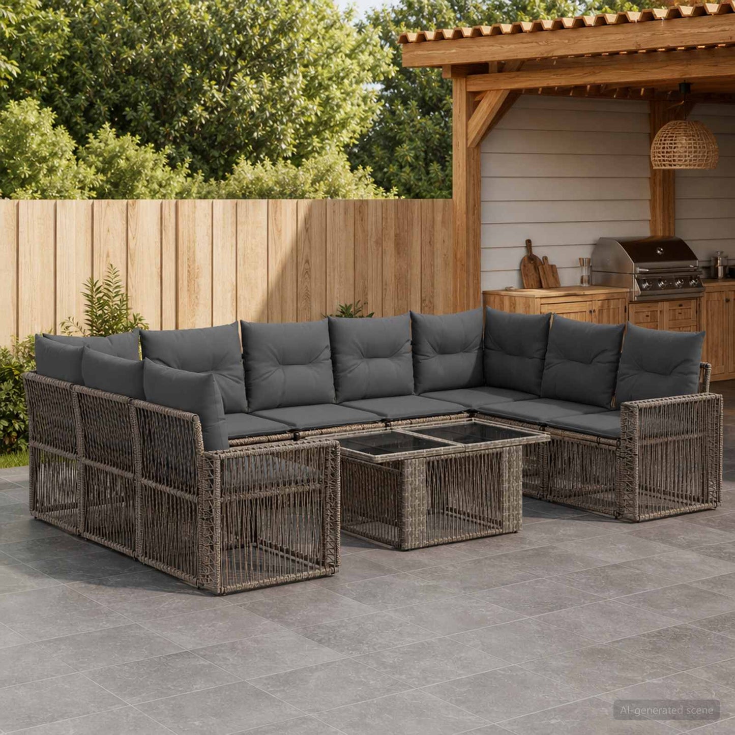 Gartensofa-set 10 stk. Grau und Dunkelgrau Poly-Rattan