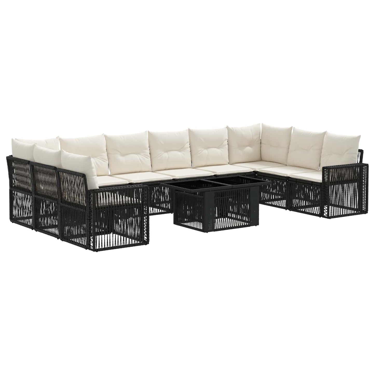 Gartensofa-set 11 stk. Schwarz und Cremeweiß Poly-Rattan