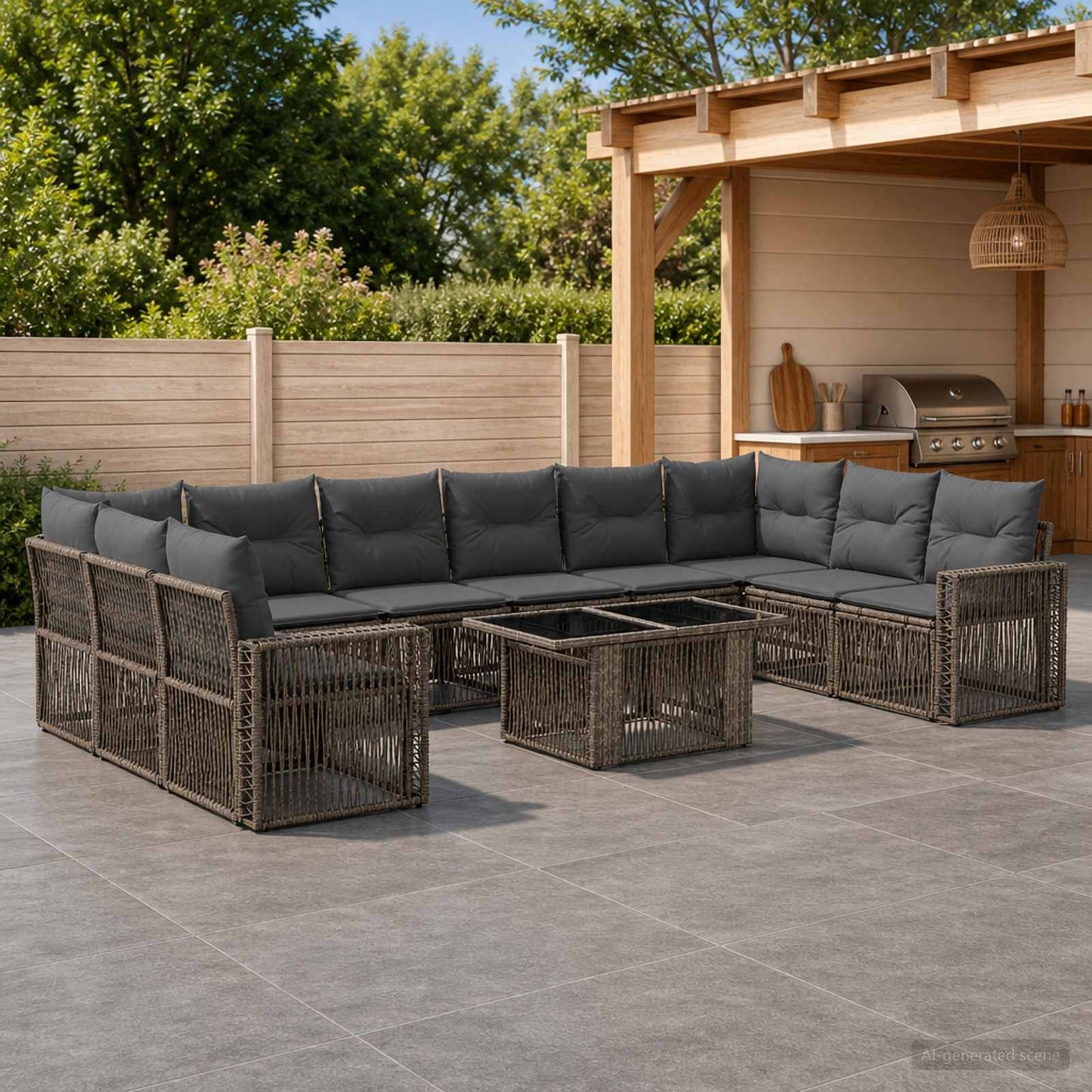 Gartensofa-set 11 stk. Grau und Dunkelgrau Poly-Rattan