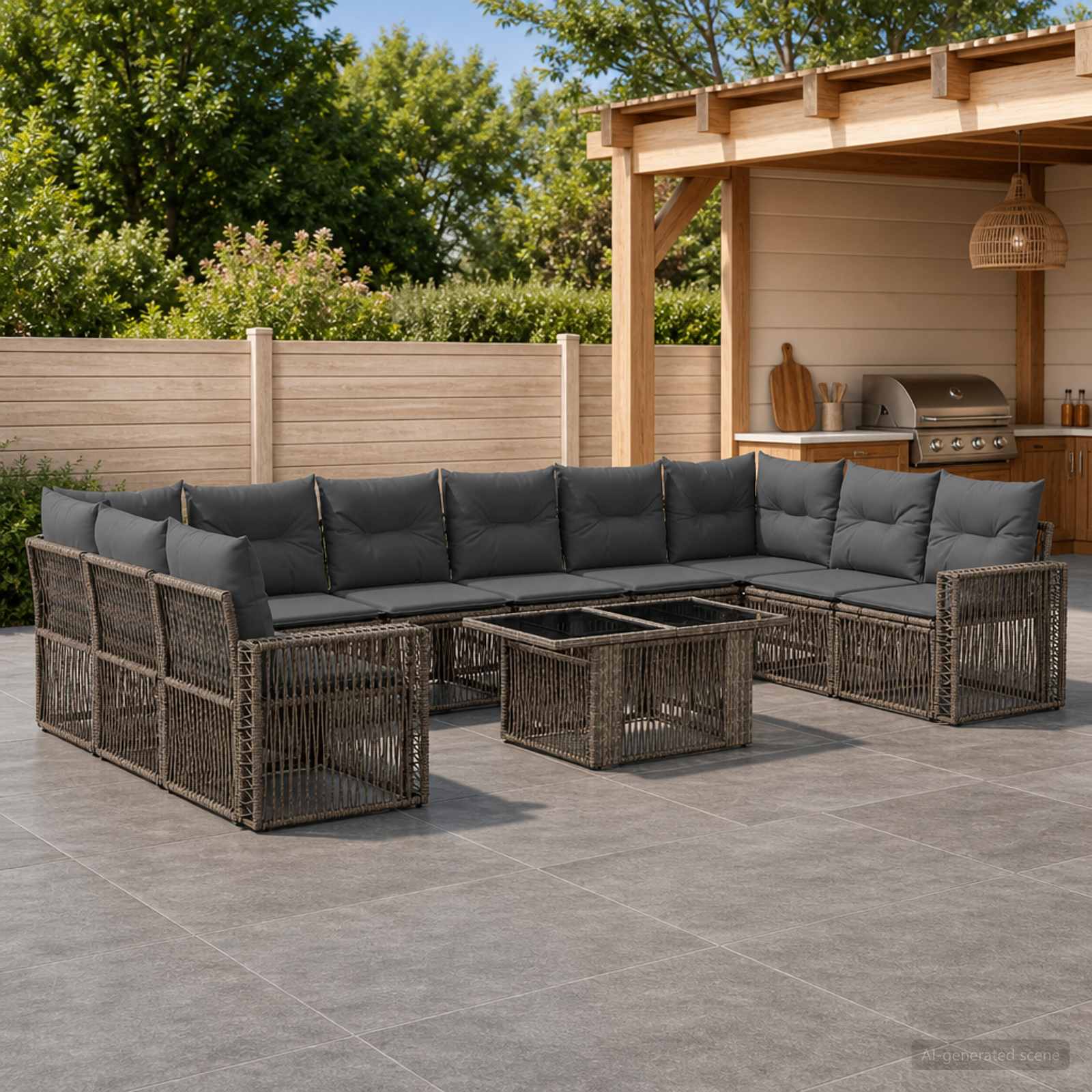 Gartensofa-set 11 stk. Grau und Dunkelgrau Poly-Rattan