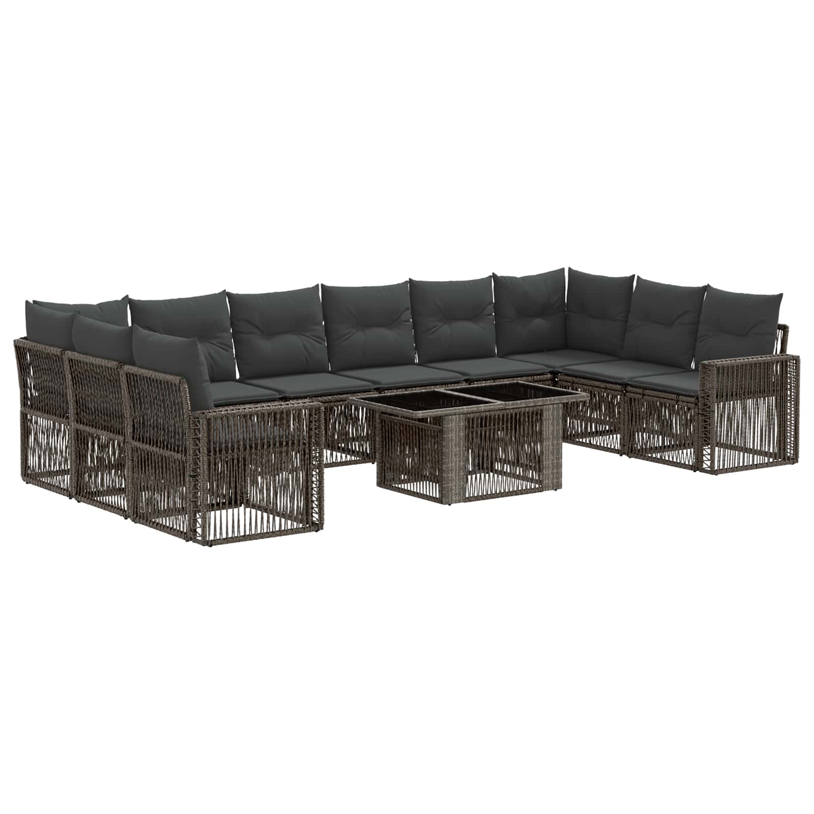 Gartensofa-set 11 stk. Grau und Dunkelgrau Poly-Rattan