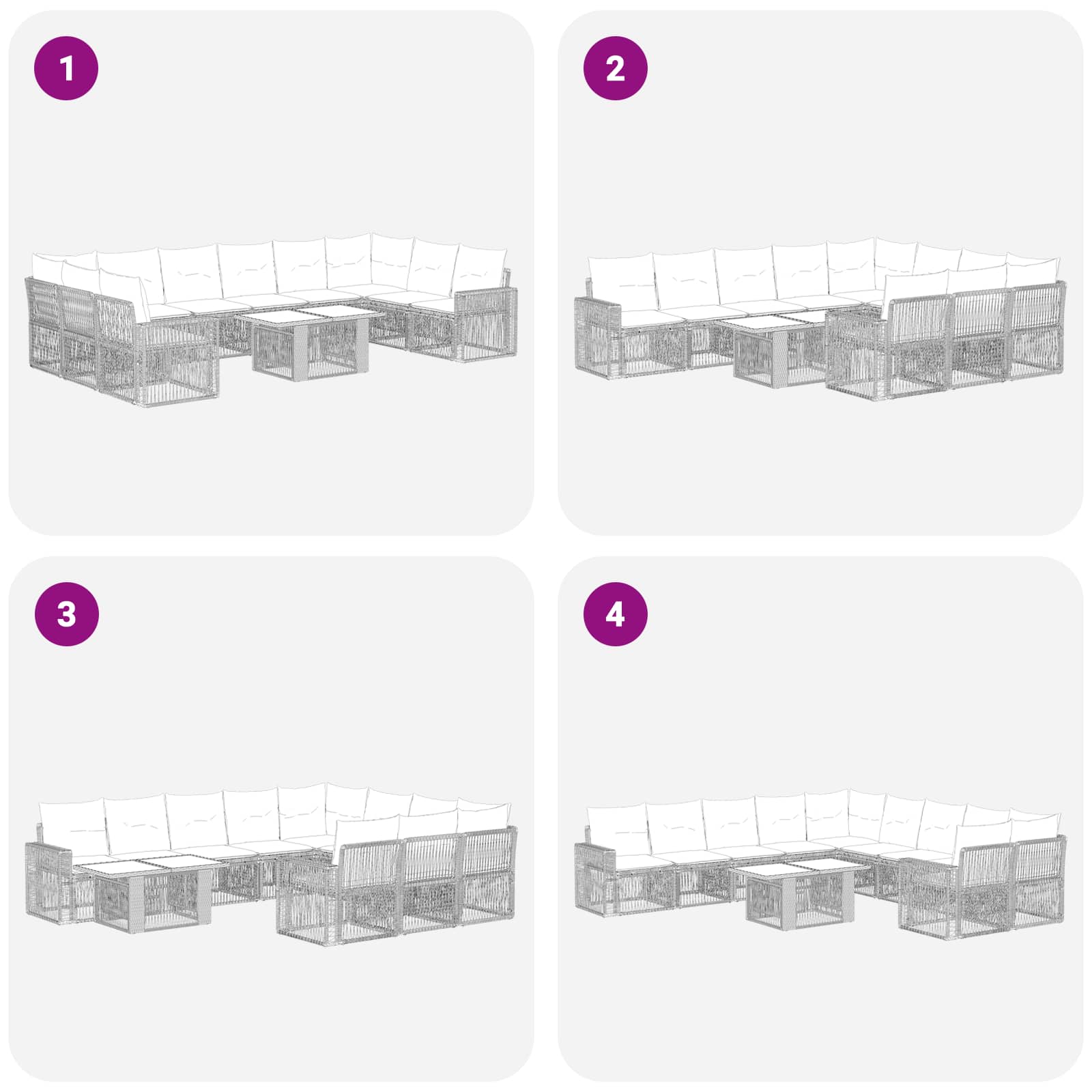 Gartensofa-set 11 stk. Grau und Dunkelgrau Poly-Rattan