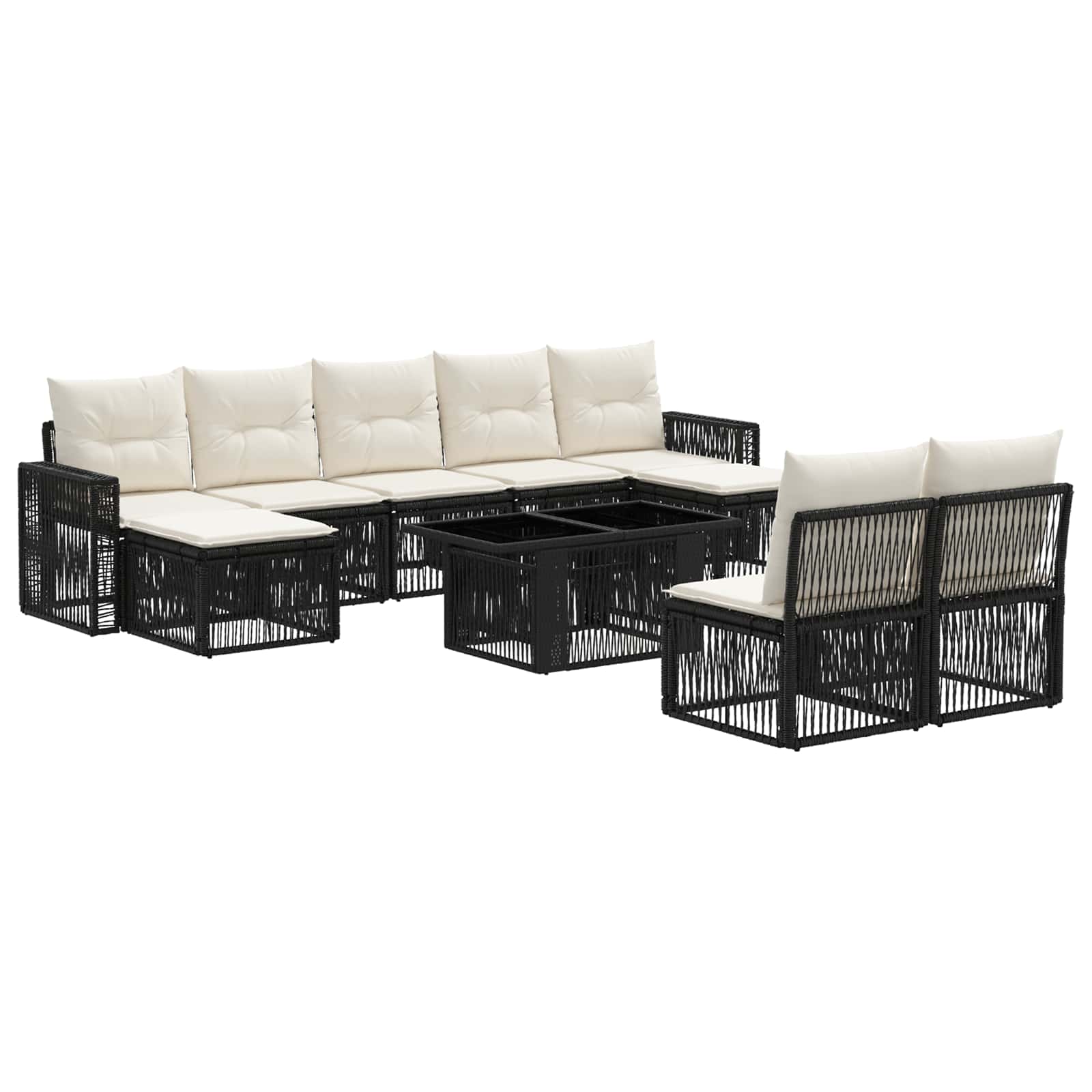 Gartensofa-set 10 stk. Schwarz und Cremeweiß Poly-Rattan