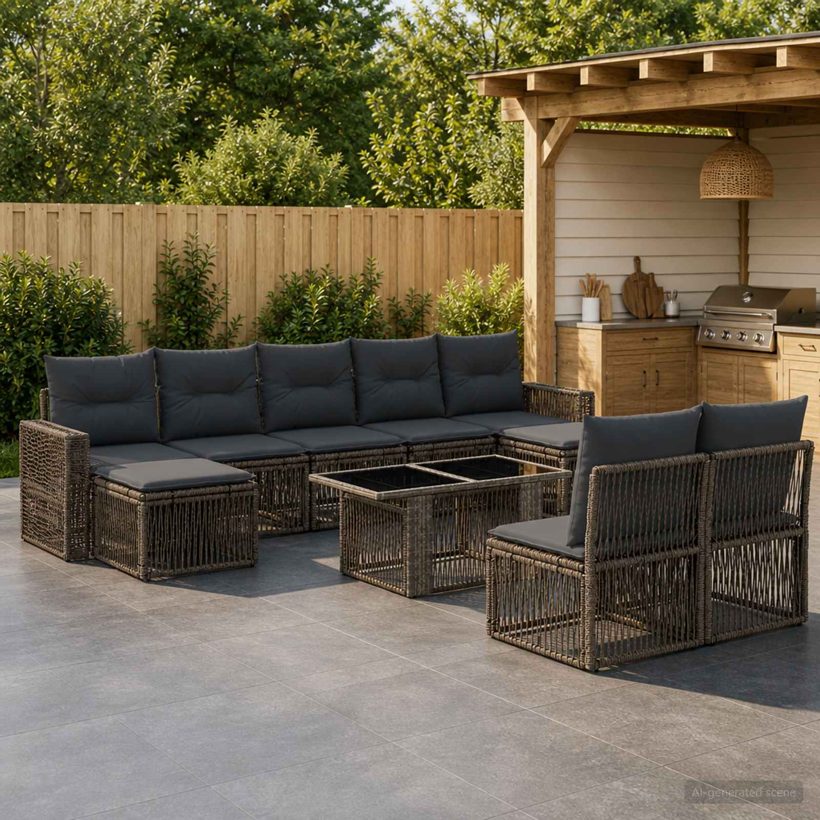 Gartensofa-set 10 stk. Grau und Dunkelgrau Poly-Rattan