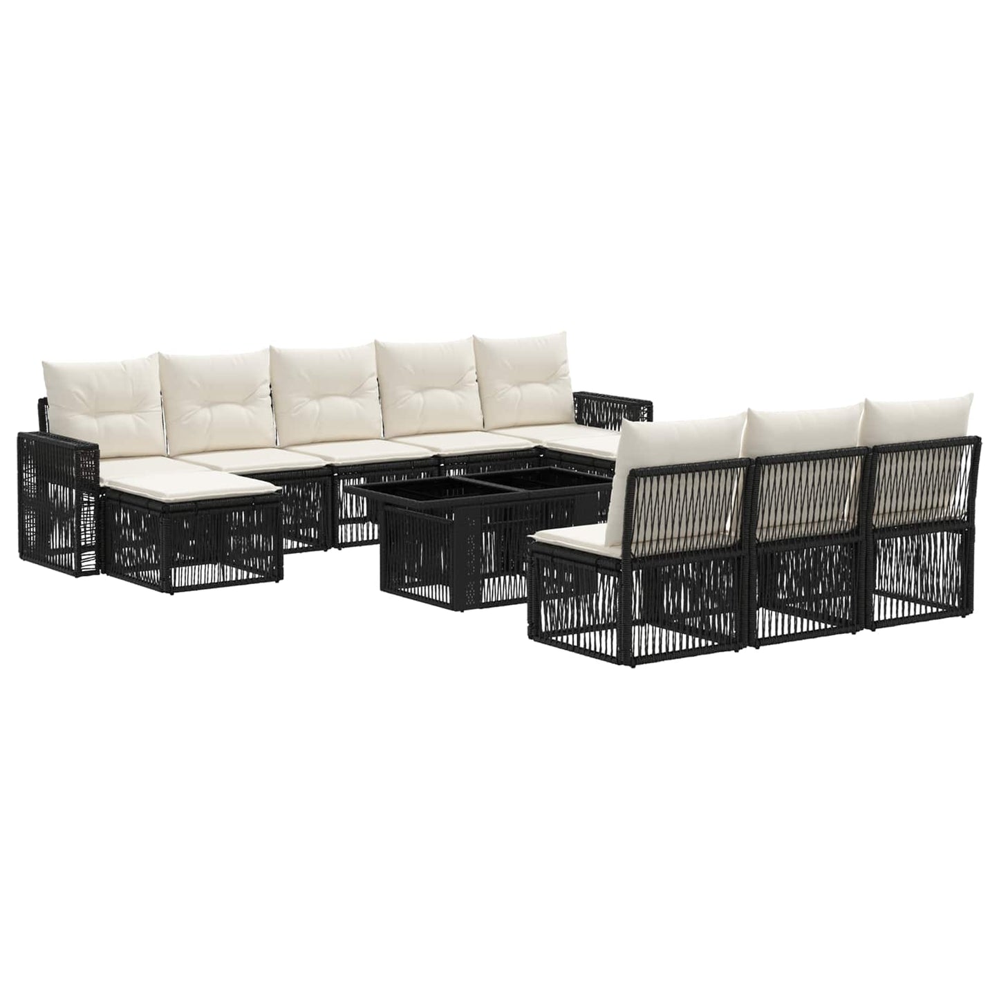 Gartensofa-set 11 stk. Schwarz und Cremeweiß Poly-Rattan