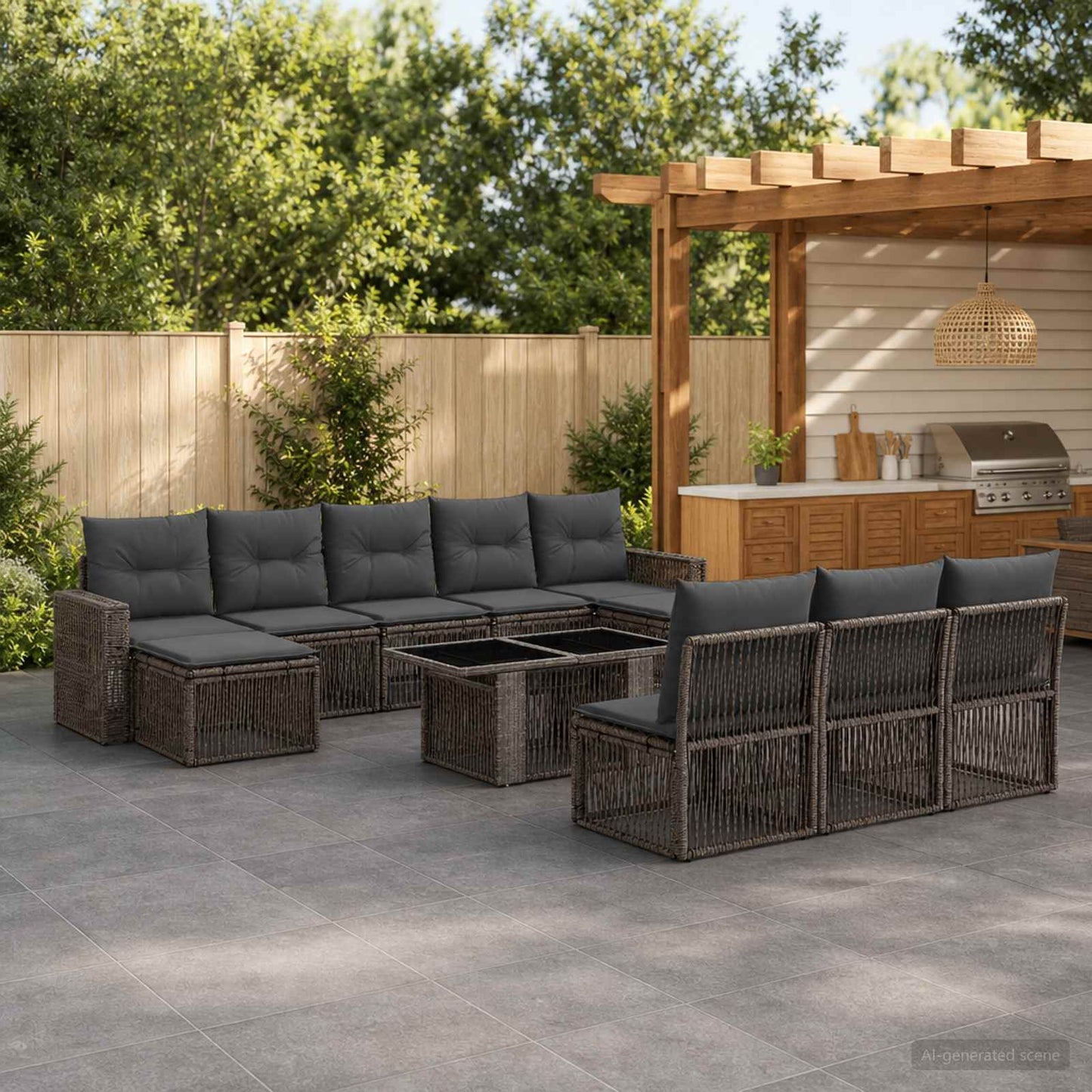 Gartensofa-set 11 stk. Grau und Dunkelgrau Poly-Rattan