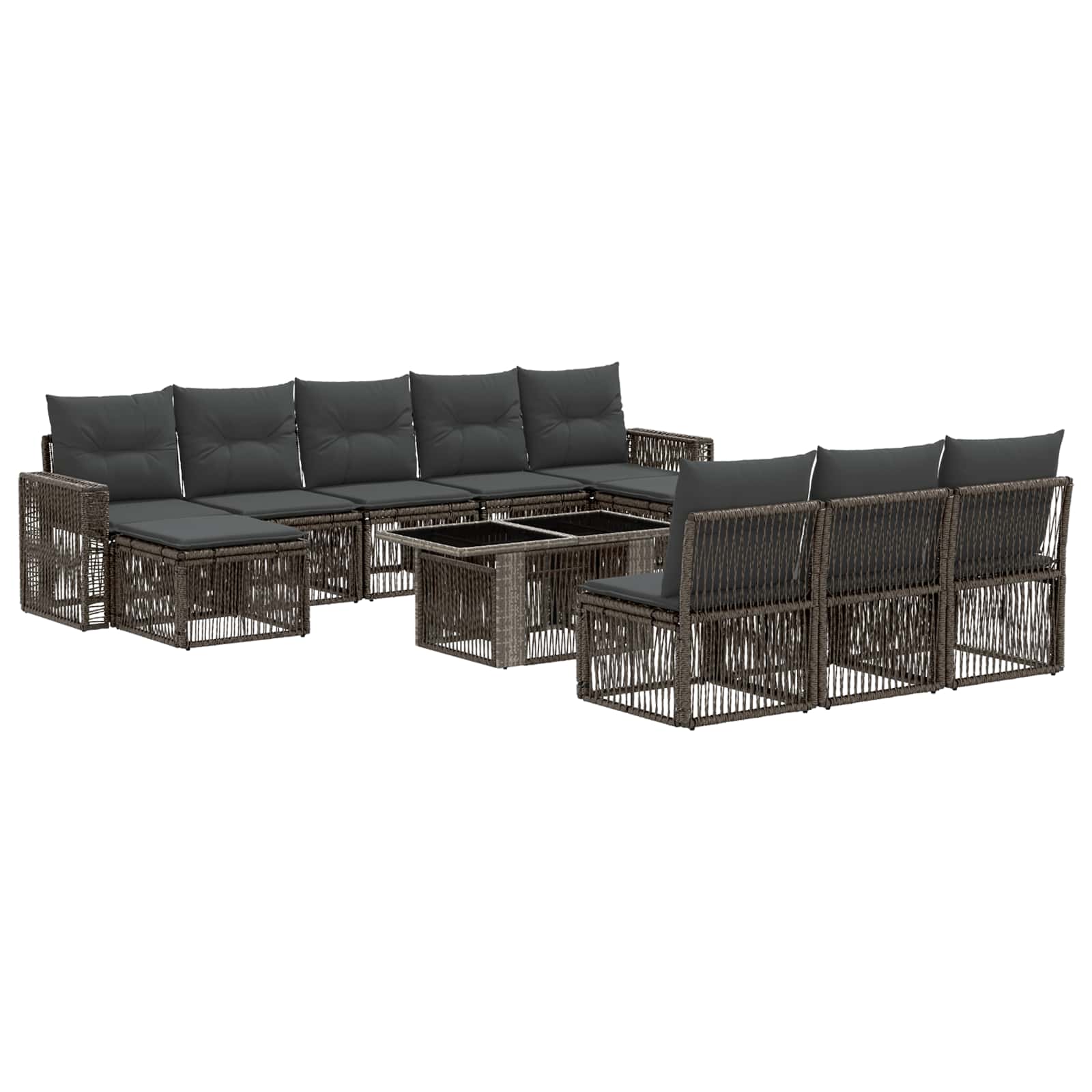 Gartensofa-set 11 stk. Grau und Dunkelgrau Poly-Rattan