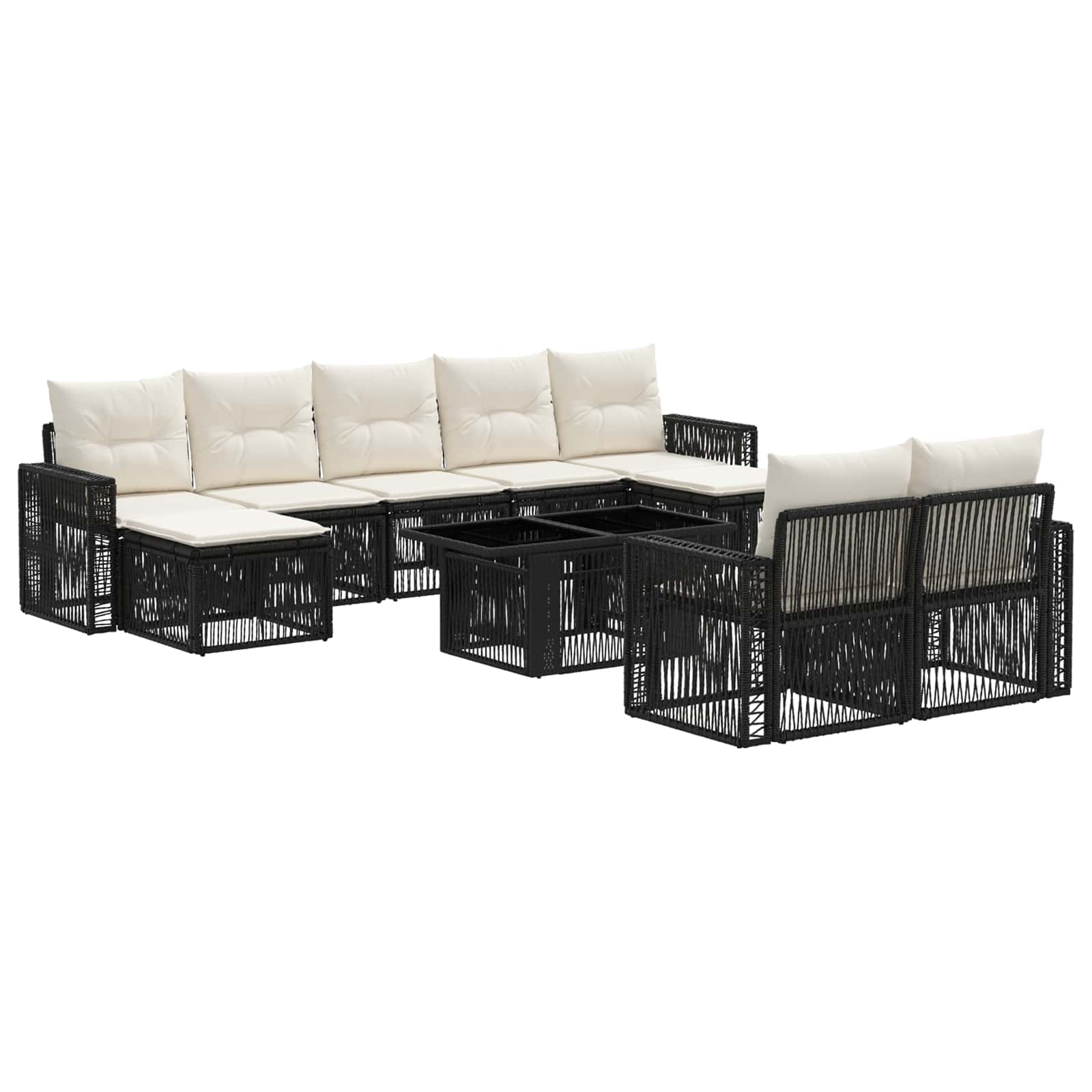 Gartensofa-set 10 stk. Schwarz und Cremeweiß Poly-Rattan