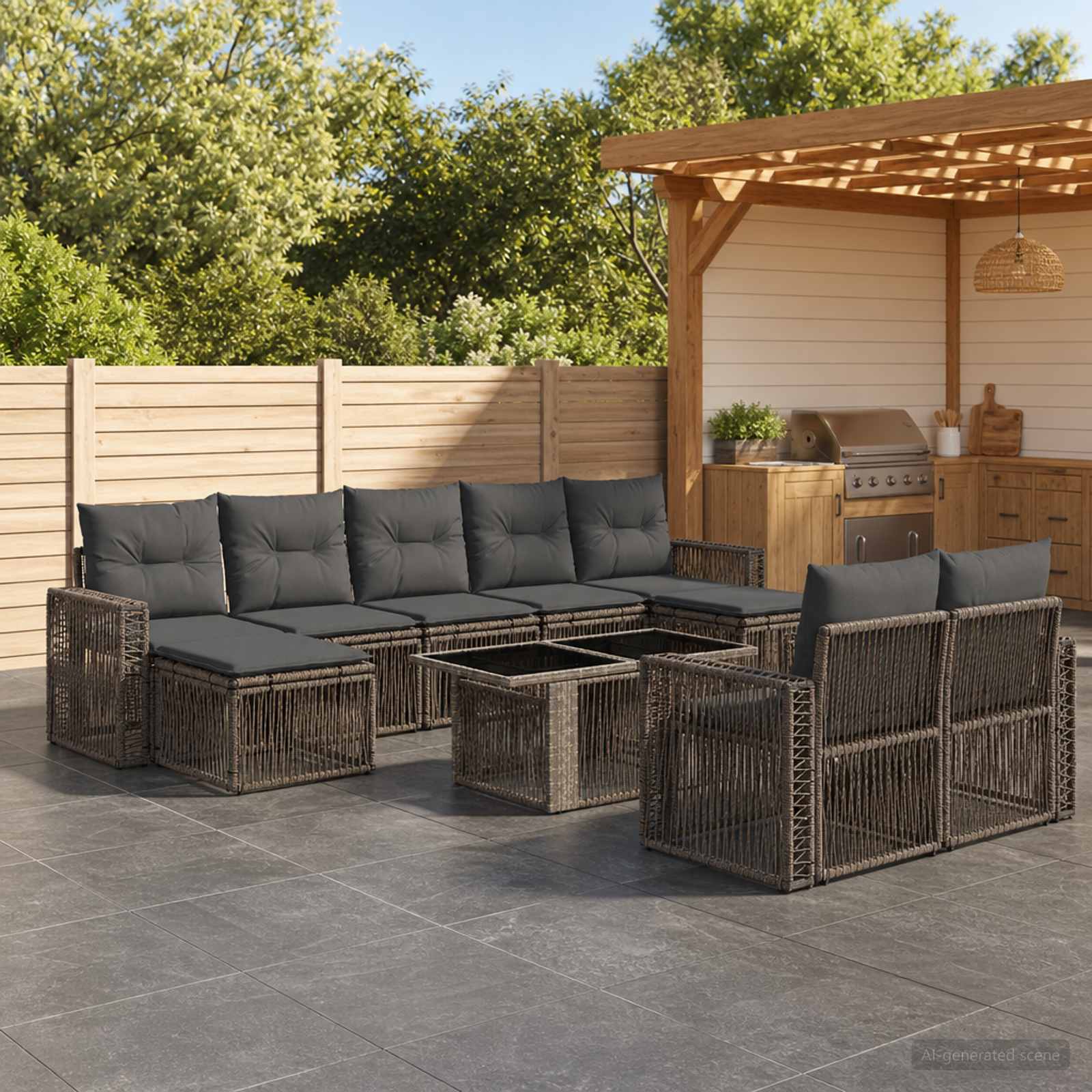 Gartensofa-set 10 stk. Grau und Dunkelgrau Poly-Rattan