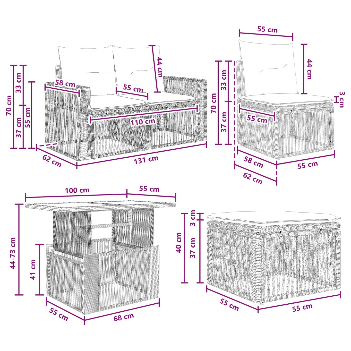 Gartensofa-set 10 stk. Grau und Dunkelgrau Poly-Rattan