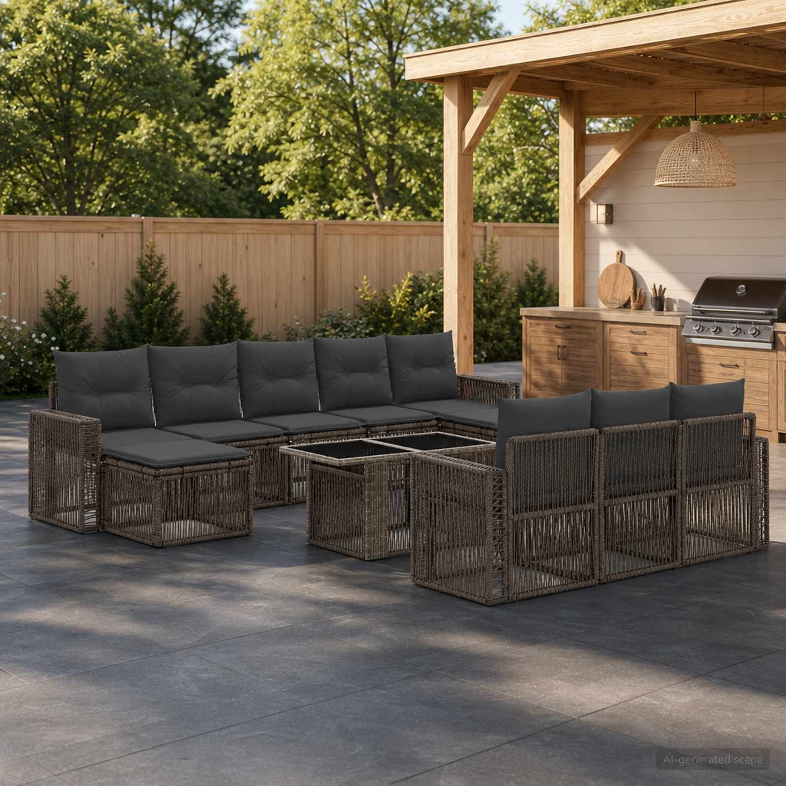 Gartensofa-set 11 stk. Grau und Dunkelgrau Poly-Rattan