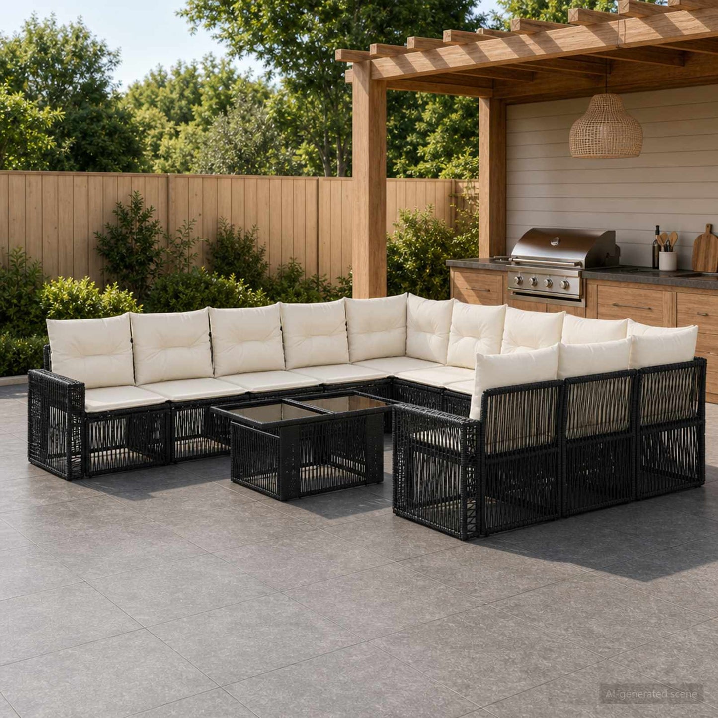 Gartensofa-set 12 stk. Schwarz und Cremeweiß Poly-Rattan