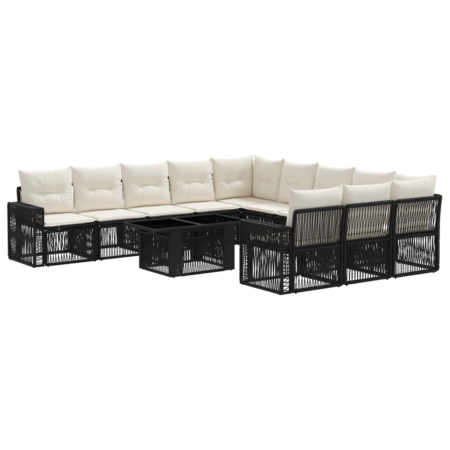 Gartensofa-set 12 stk. Schwarz und Cremeweiß Poly-Rattan