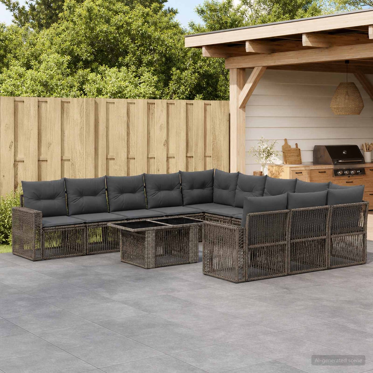 Gartensofa-set 12 stk. Grau und Dunkelgrau Poly-Rattan