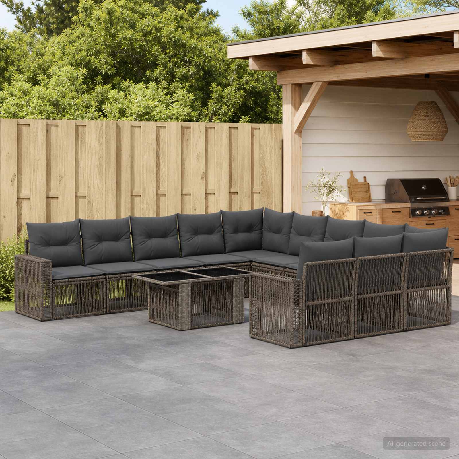 Gartensofa-set 12 stk. Grau und Dunkelgrau Poly-Rattan