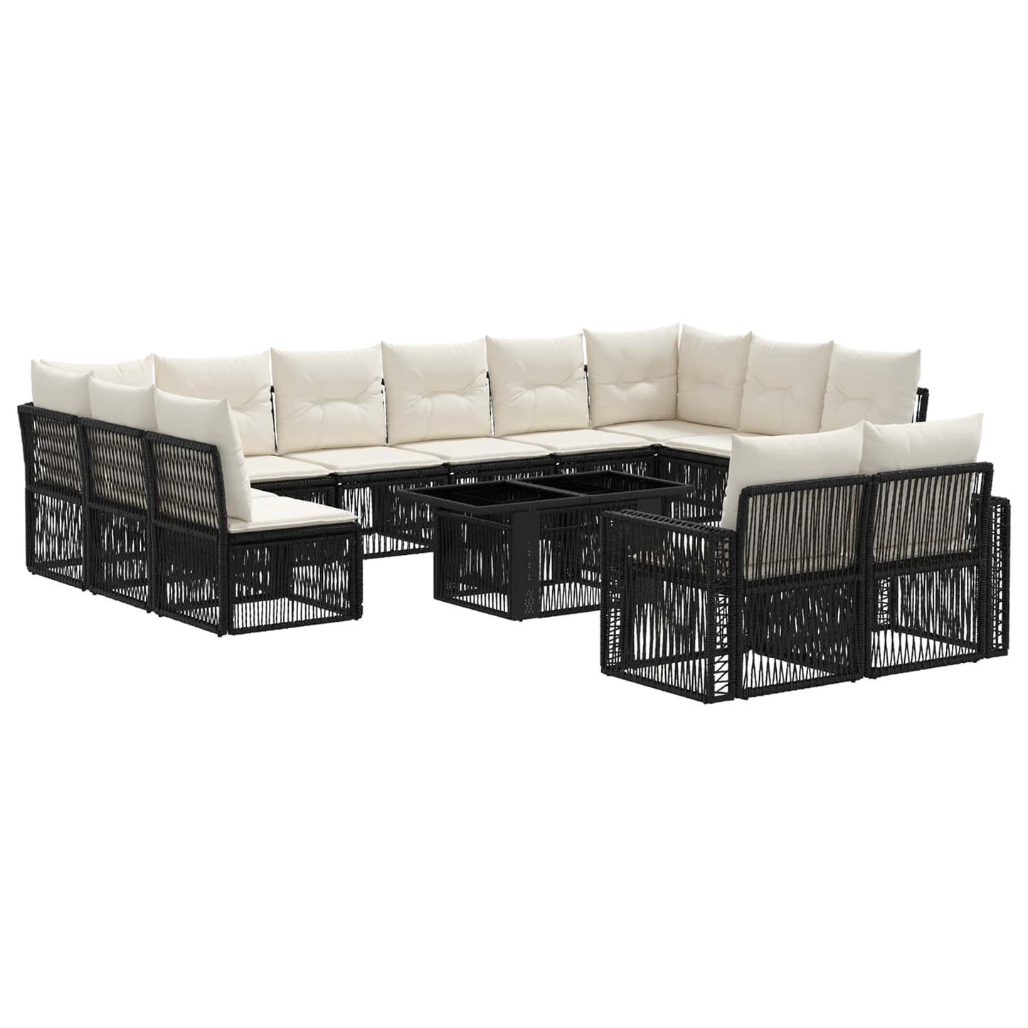 Gartensofa-set 13 stk. Schwarz und Cremeweiß Poly-Rattan