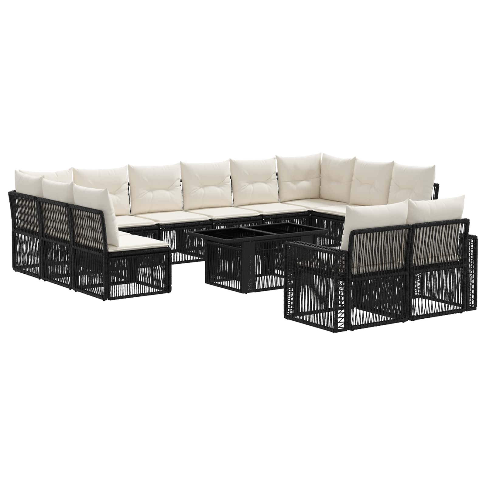 Gartensofa-set 13 stk. Schwarz und Cremeweiß Poly-Rattan