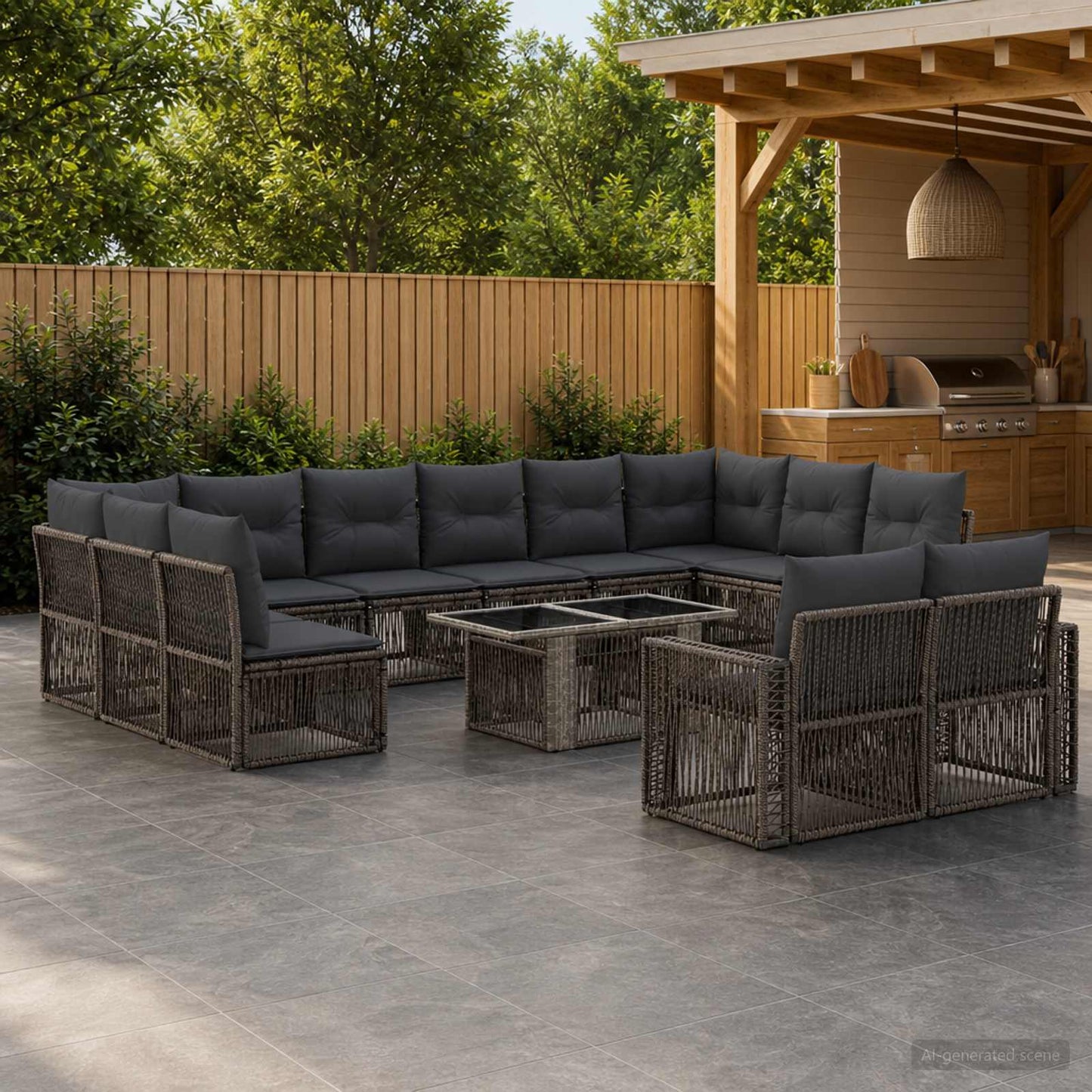 Gartensofa-set 13 stk. Grau und Dunkelgrau Poly-Rattan