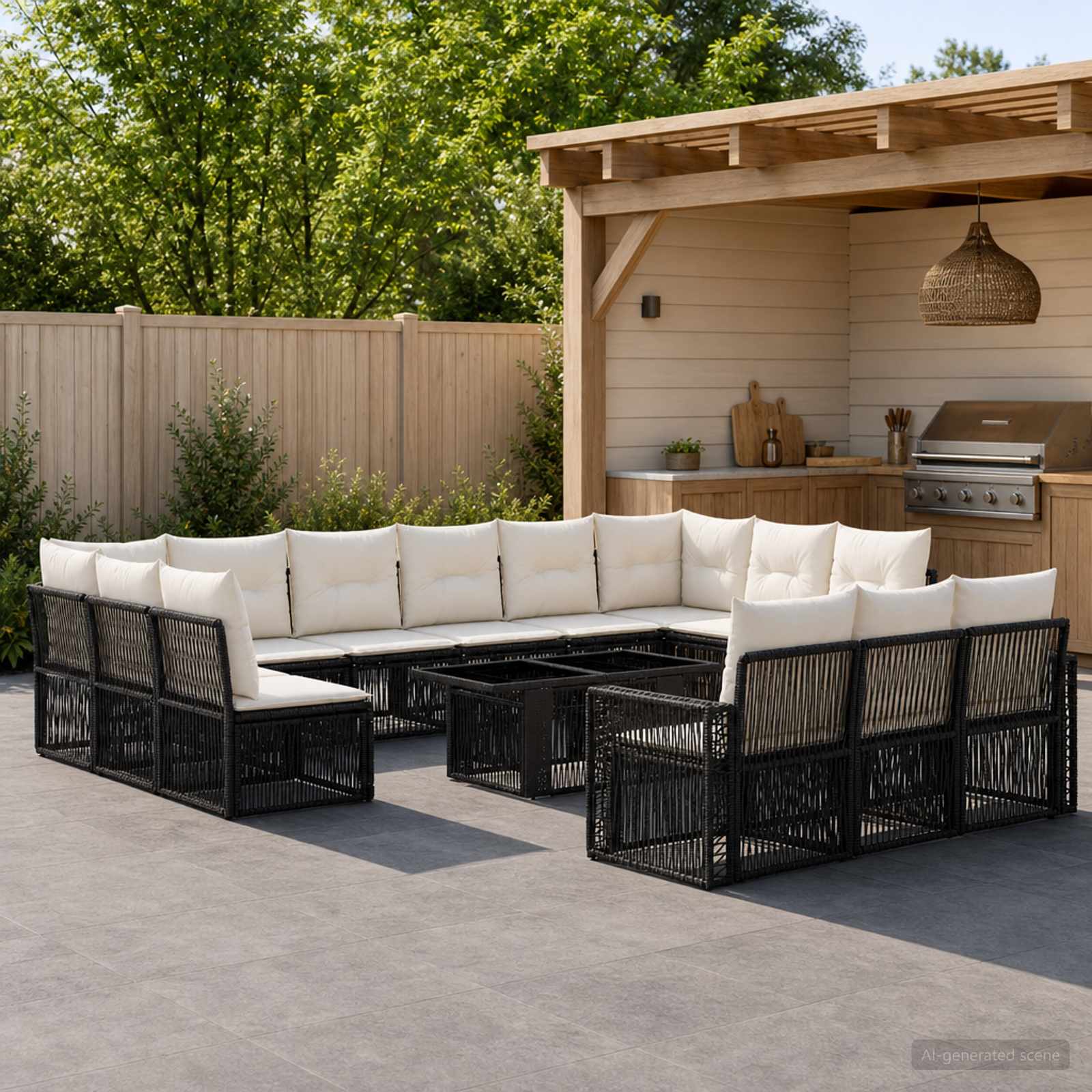 Gartensofa-set 14 stk. Schwarz und Cremeweiß Poly-Rattan