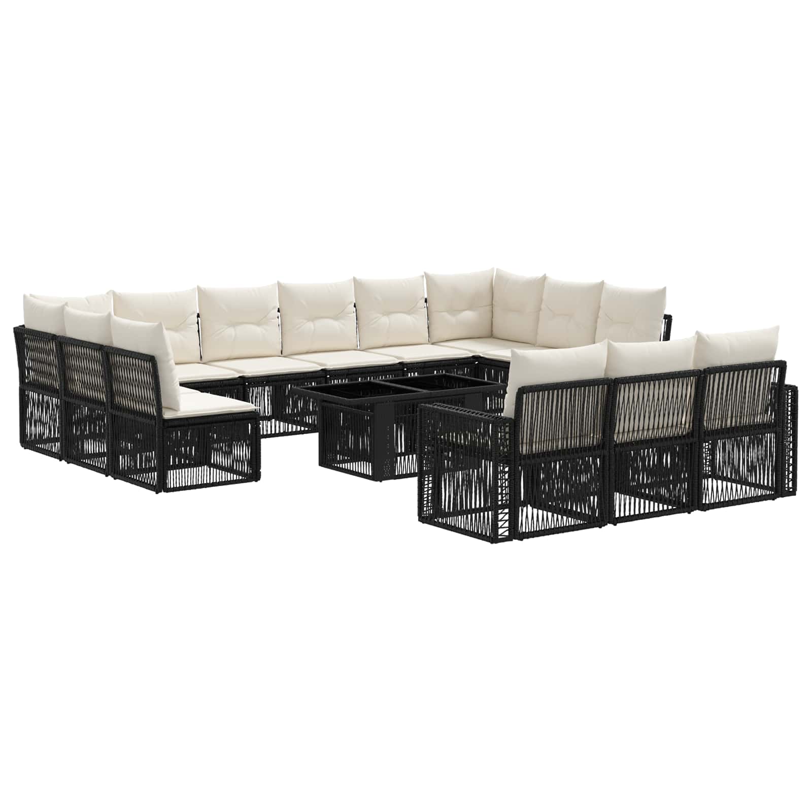 Gartensofa-set 14 stk. Schwarz und Cremeweiß Poly-Rattan
