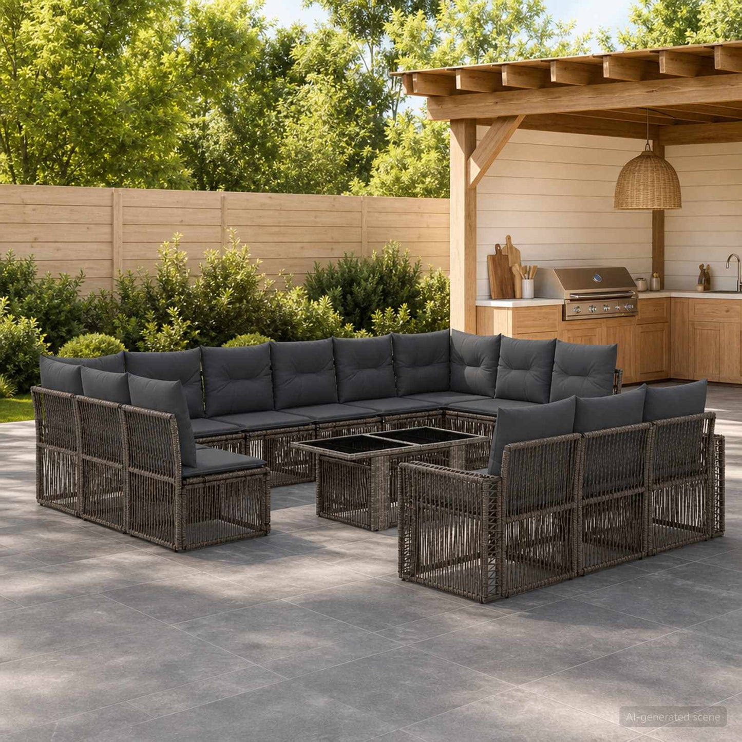 Gartensofa-set 14 stk. Grau und Dunkelgrau Poly-Rattan
