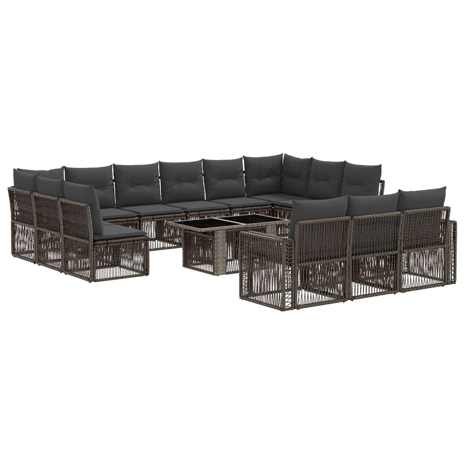 Gartensofa-set 14 stk. Grau und Dunkelgrau Poly-Rattan