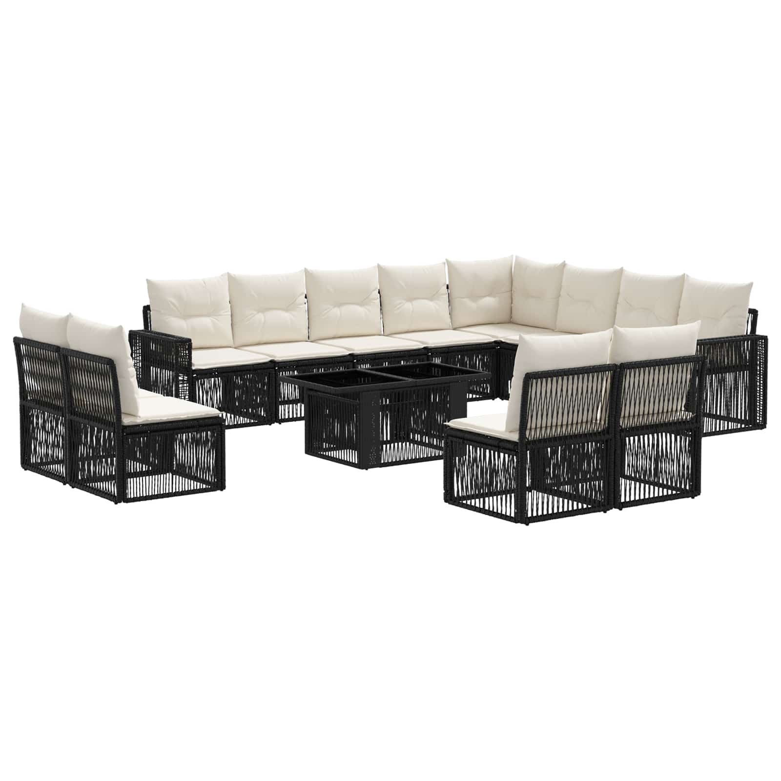 Gartensofa-set 13 stk. Schwarz und Cremeweiß Poly-Rattan