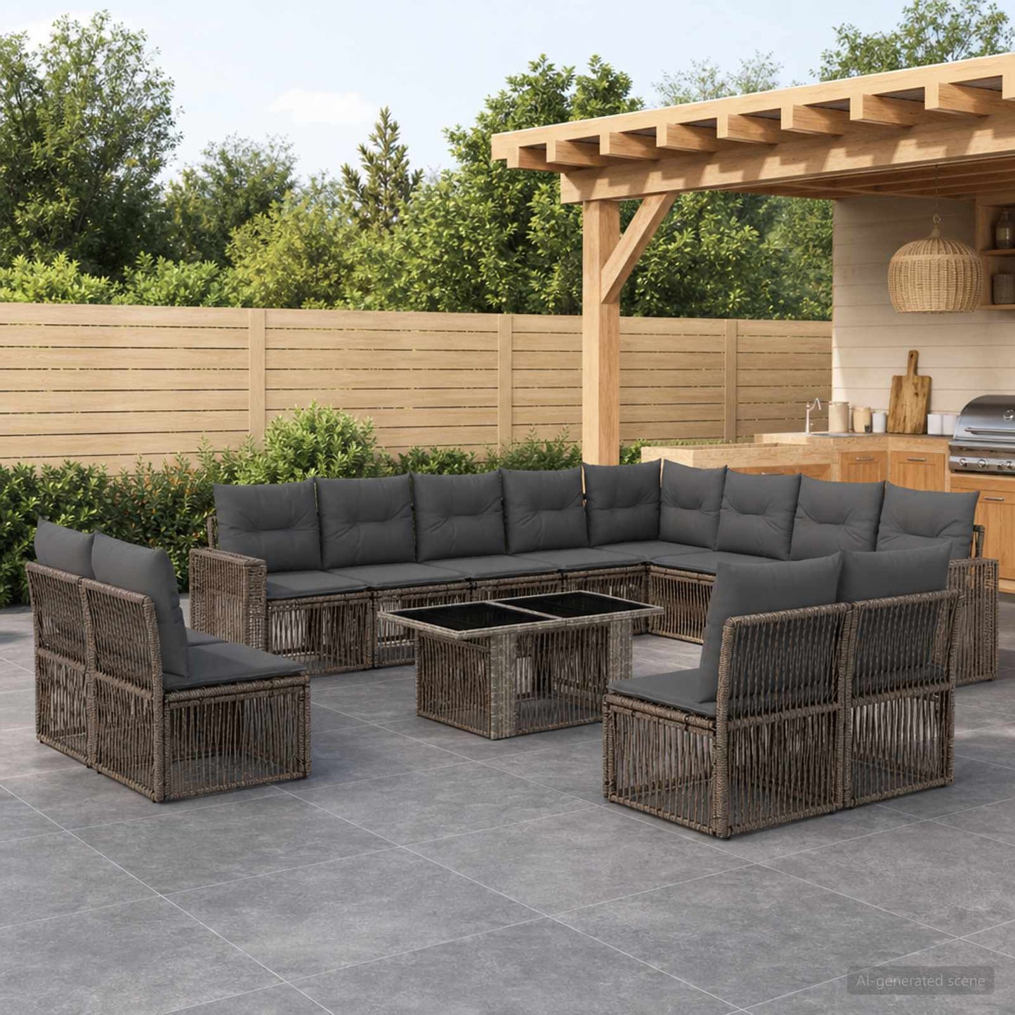 Gartensofa-set 13 stk. Grau und Dunkelgrau Poly-Rattan