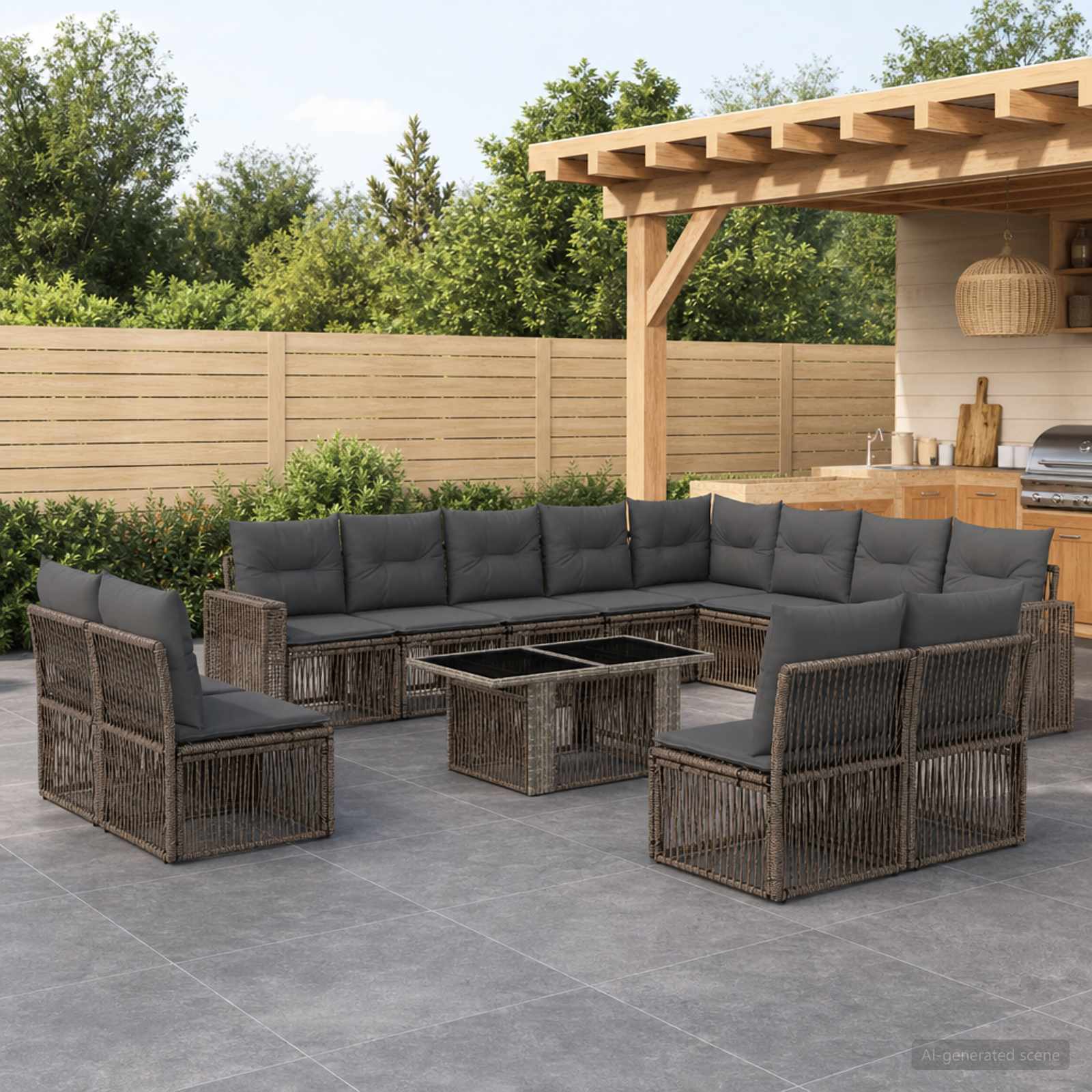 Gartensofa-set 13 stk. Grau und Dunkelgrau Poly-Rattan