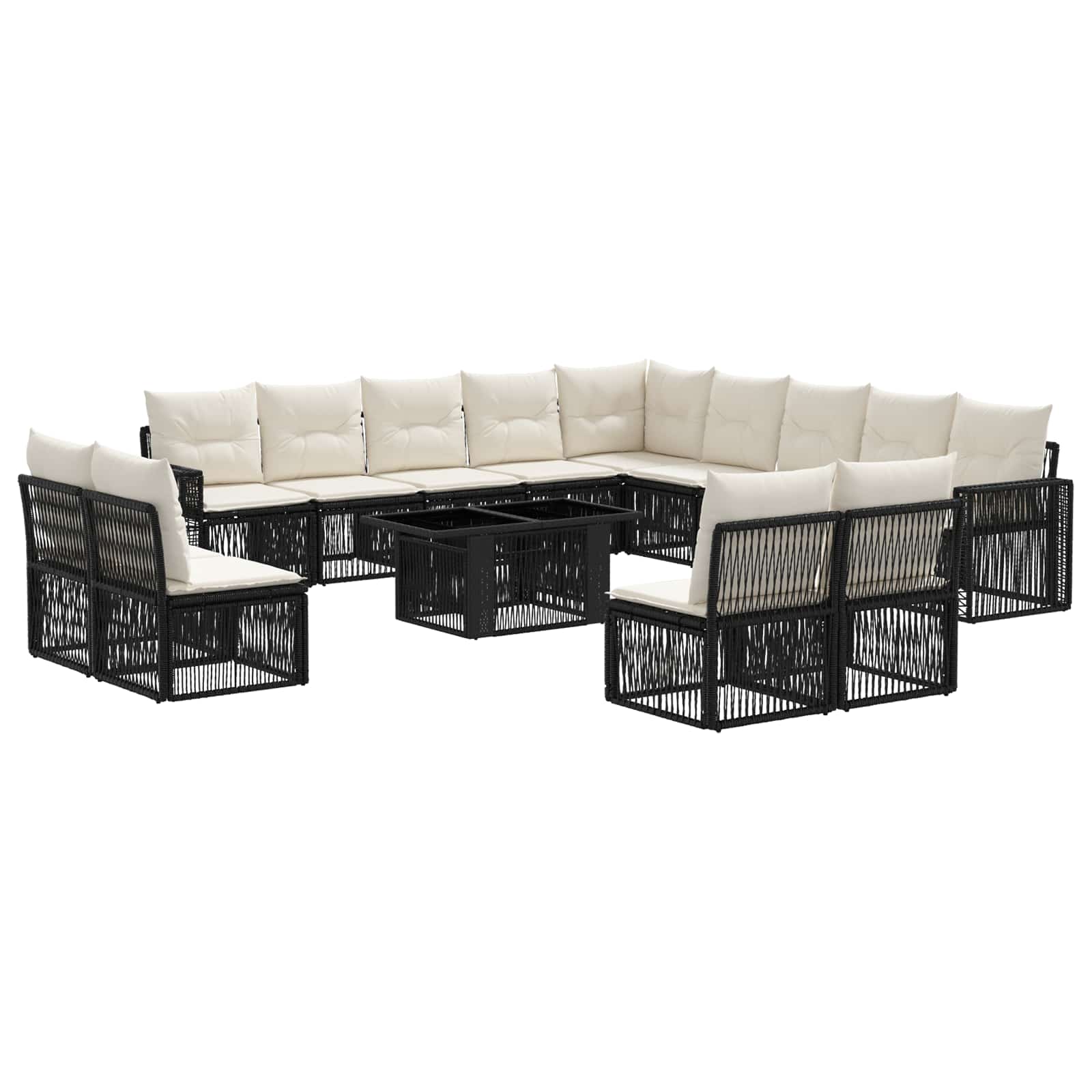 Gartensofa-set 14 stk. Schwarz und Cremeweiß Poly-Rattan