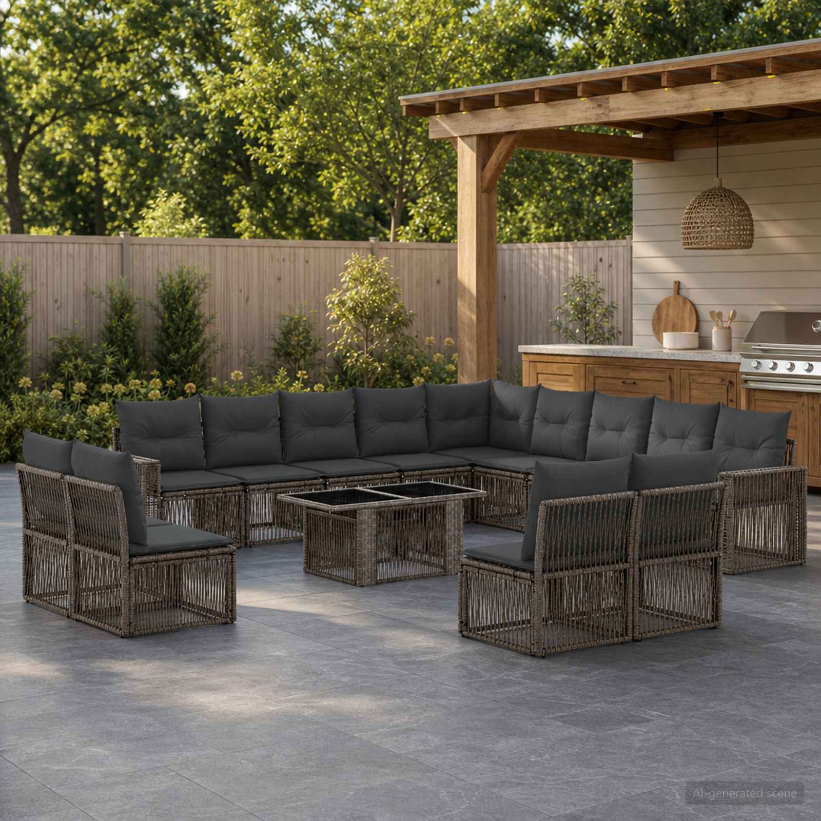 Gartensofa-set 14 stk. Grau und Dunkelgrau Poly-Rattan