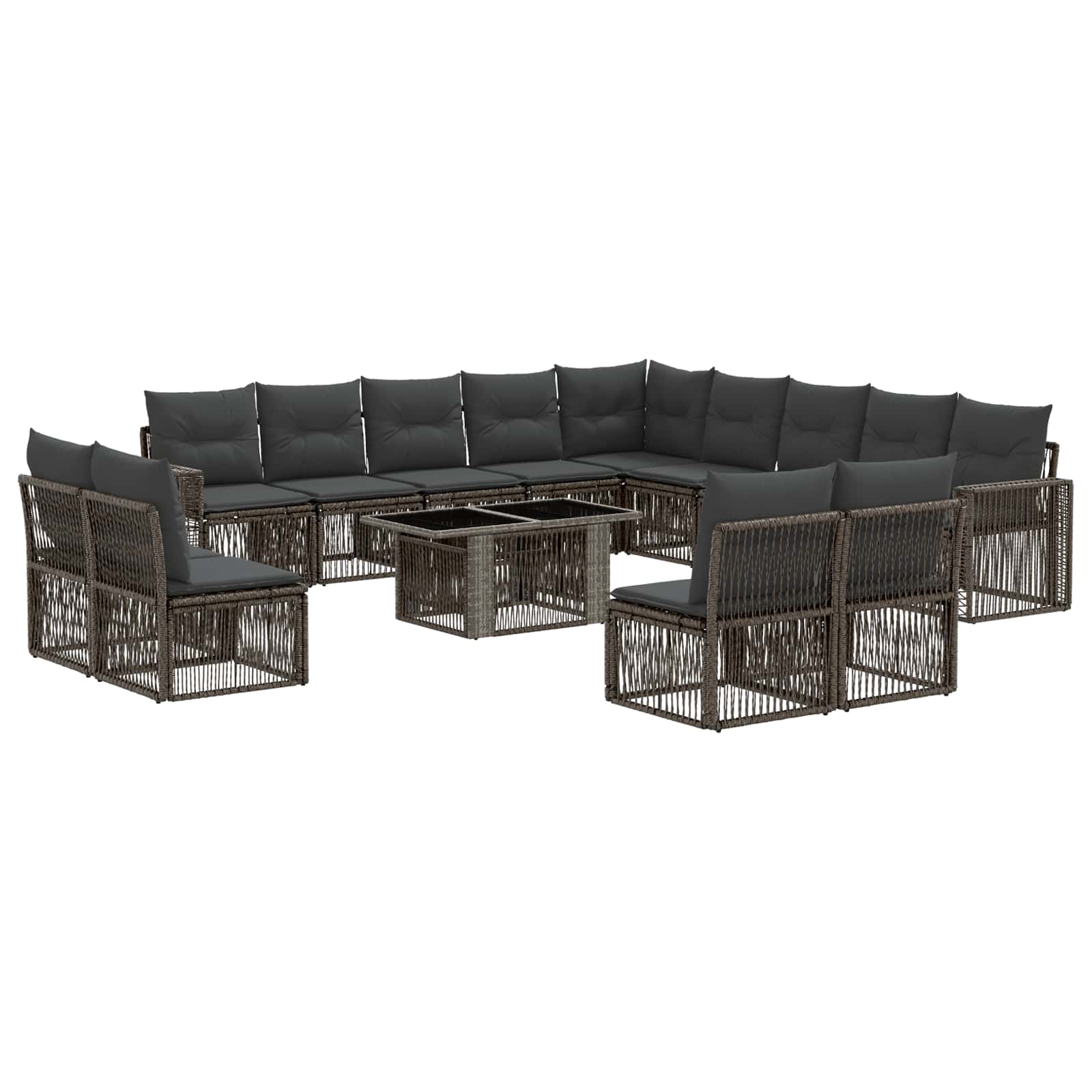 Gartensofa-set 14 stk. Grau und Dunkelgrau Poly-Rattan